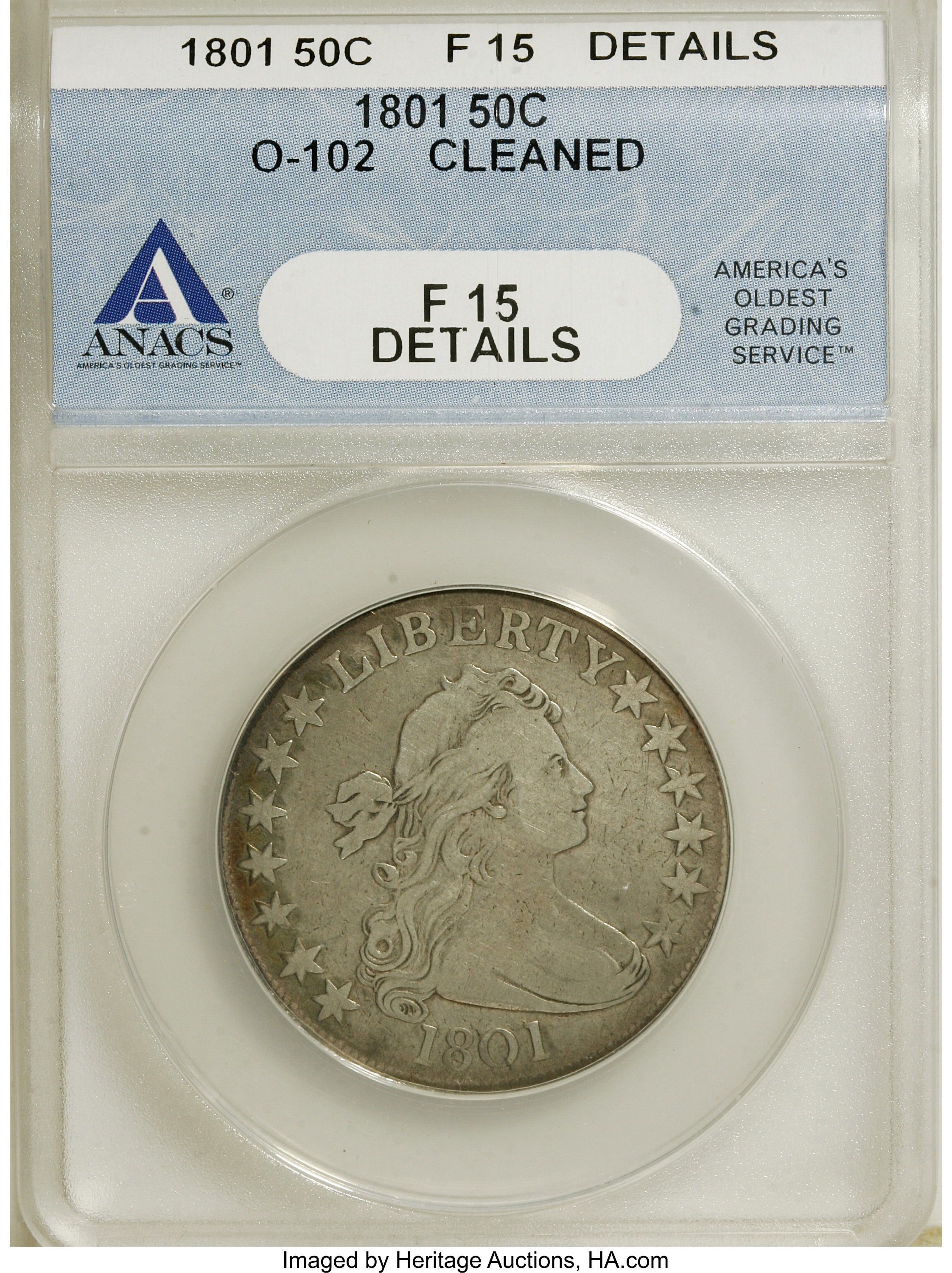 image for: 1801 50C --Cleaned--ANACS. Fine 15 Details....