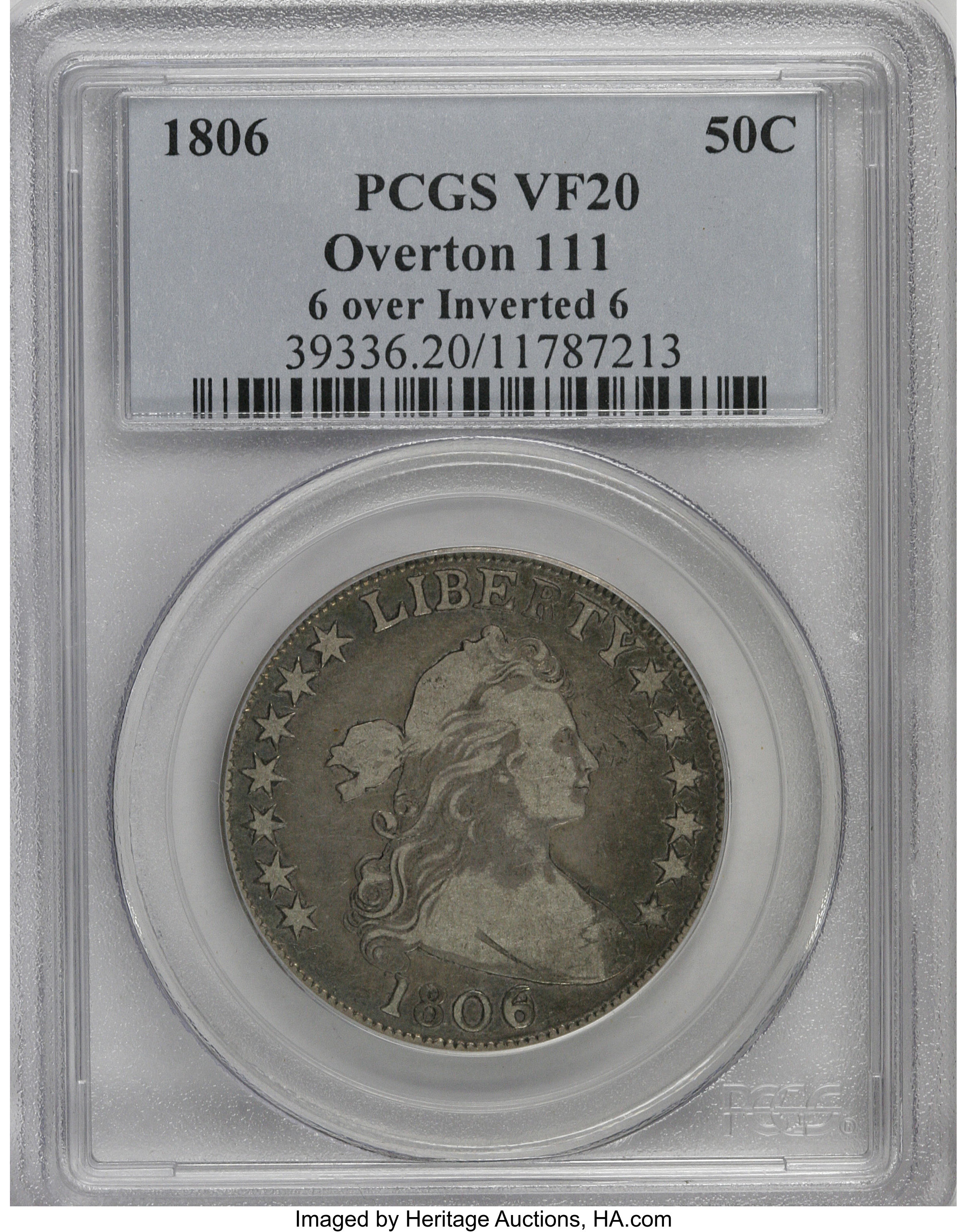 image for: 1806 50C 6 Over Inverted 6 VF20 PCGS....