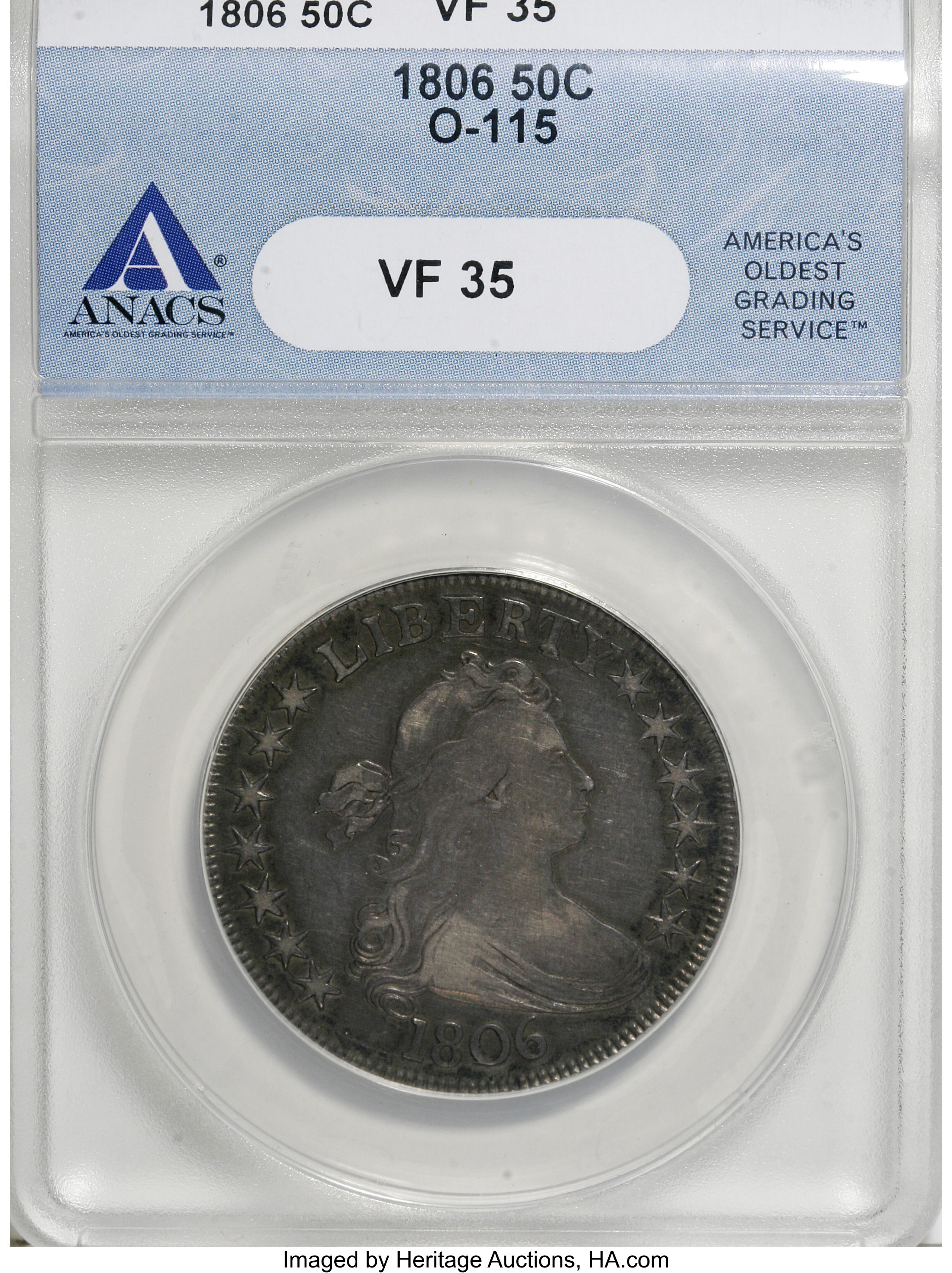 image for: 1806 50C Pointed 6, Stem VF35 ANACS....