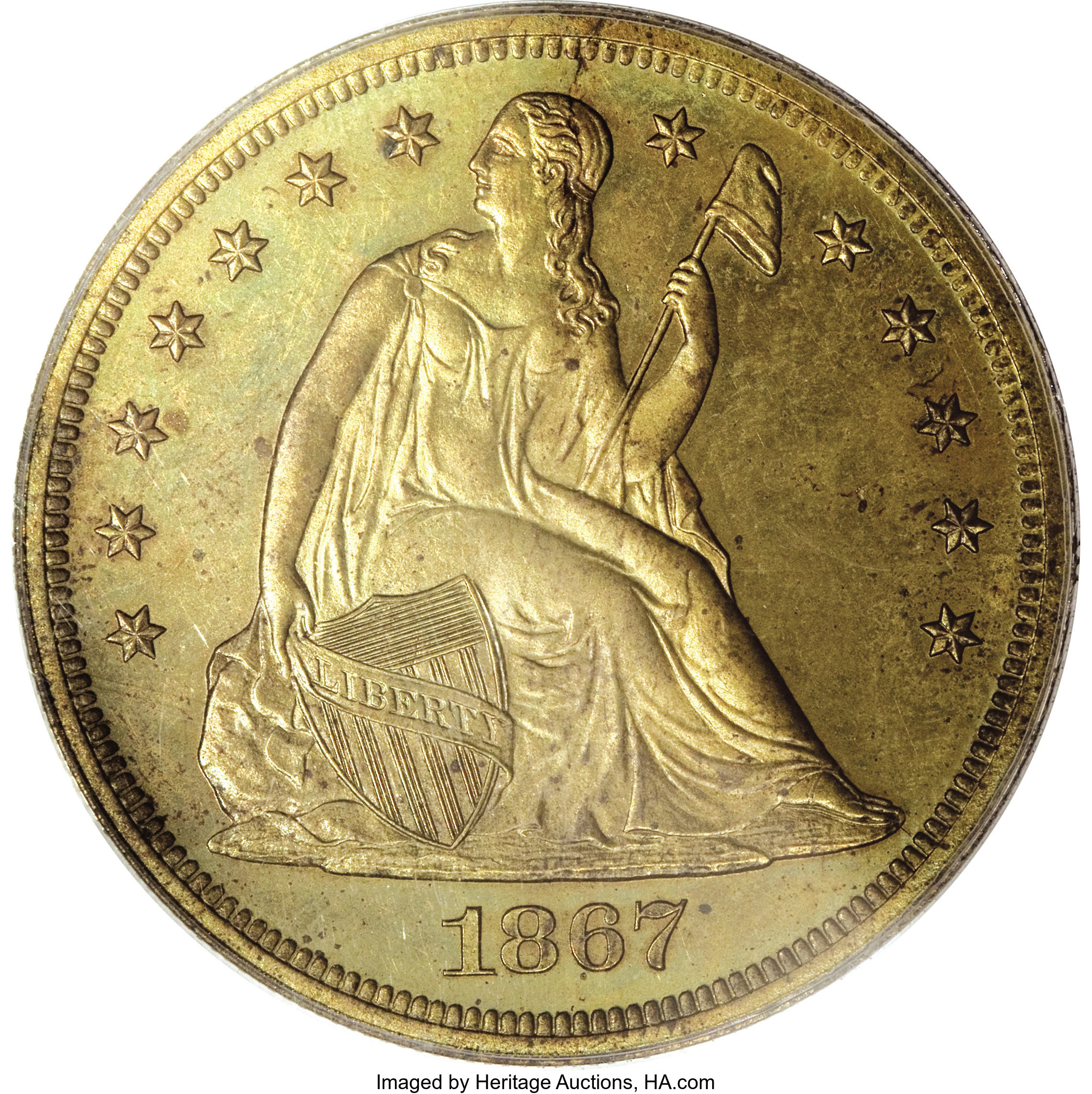 image for: 1867 $1 Dollar, Judd-593, Pollock-657, High R.7, PR64 PCGS....