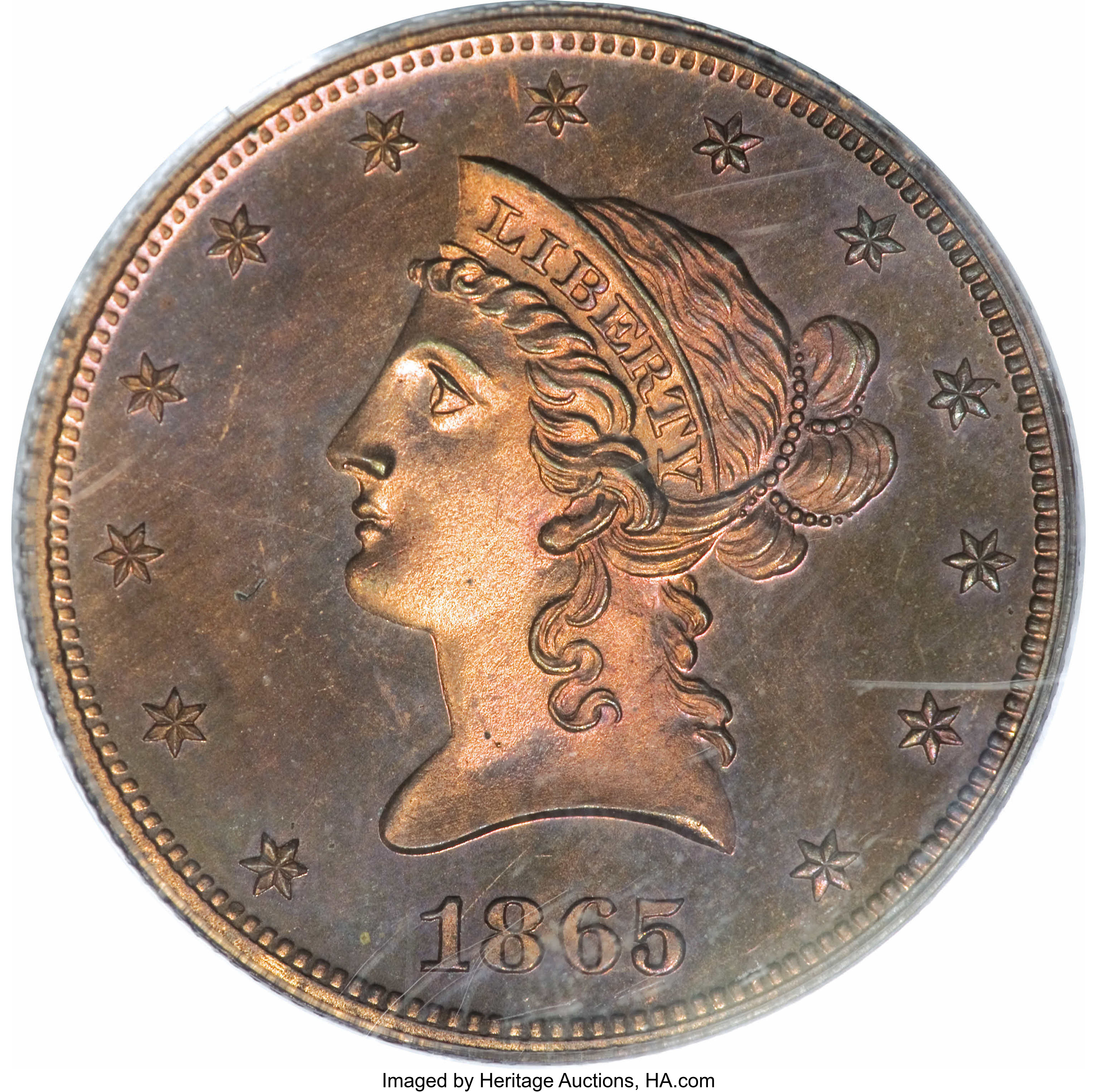 image for: 1865 $10 Ten Dollar, Judd-450, Pollock-522, High R.6, PR65 Red and Brown PCGS....