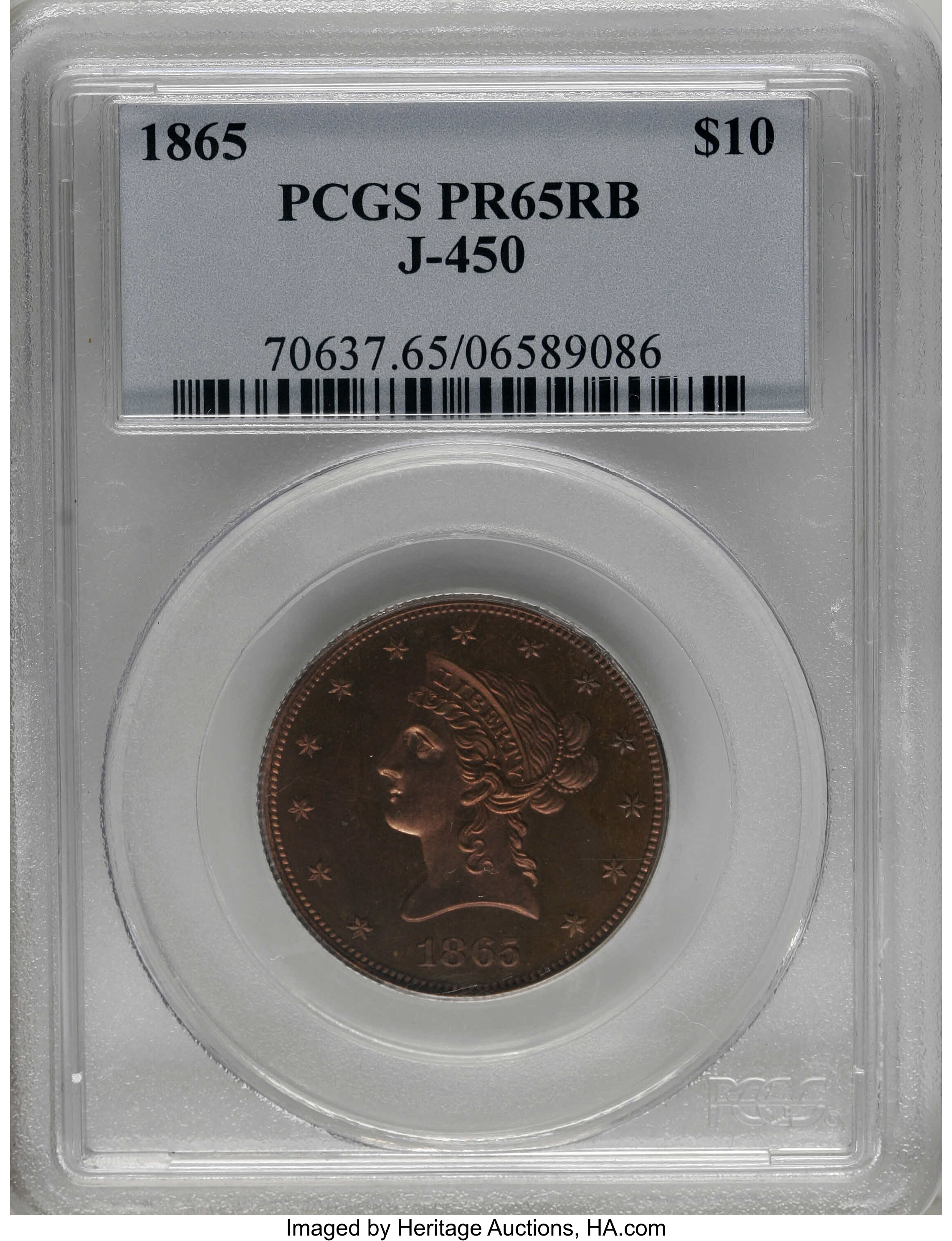 image for: 1865 $10 Ten Dollar, Judd-450, Pollock-522, High R.6, PR65 Red and Brown PCGS....