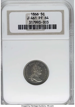 image for: 1866 5C Five Cents, Judd-461, Pollock-535, R.5, PR64 NGC....