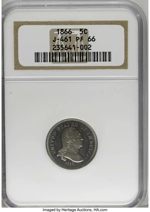 image for: 1866 5C Five Cents, Judd-461, Pollock-535, R.5, PR66 NGC....