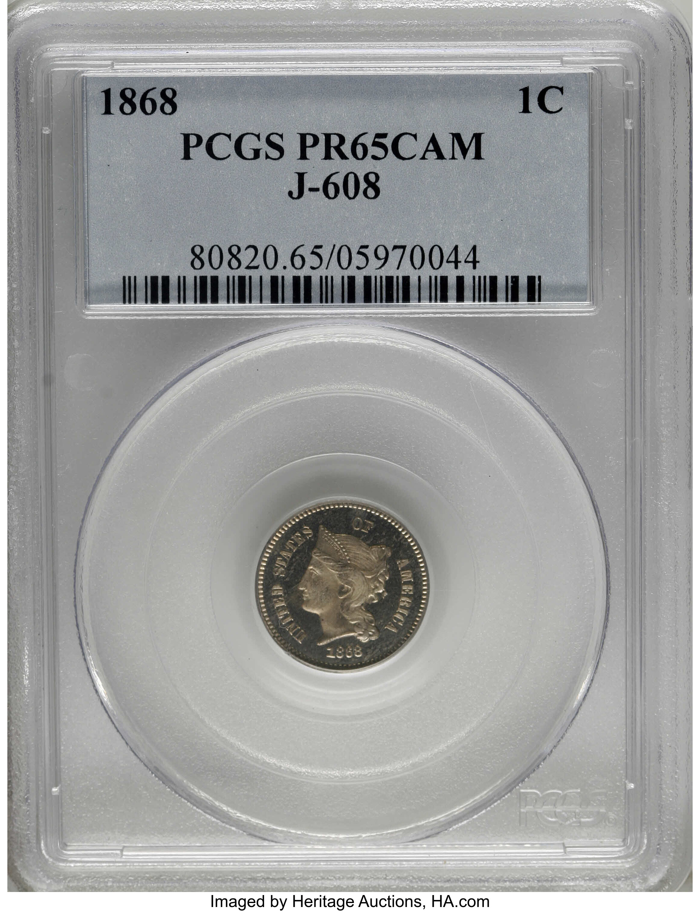 image for: 1868 1C One Cent, Judd-608, Pollock-673, R.4, PR65 Cameo PCGS....
