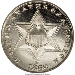 image for: 1858 3CS PR65 Cameo NGC....