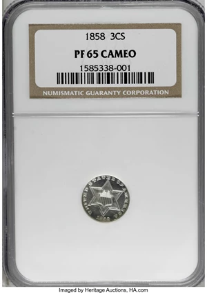 image for: 1858 3CS PR65 Cameo NGC....