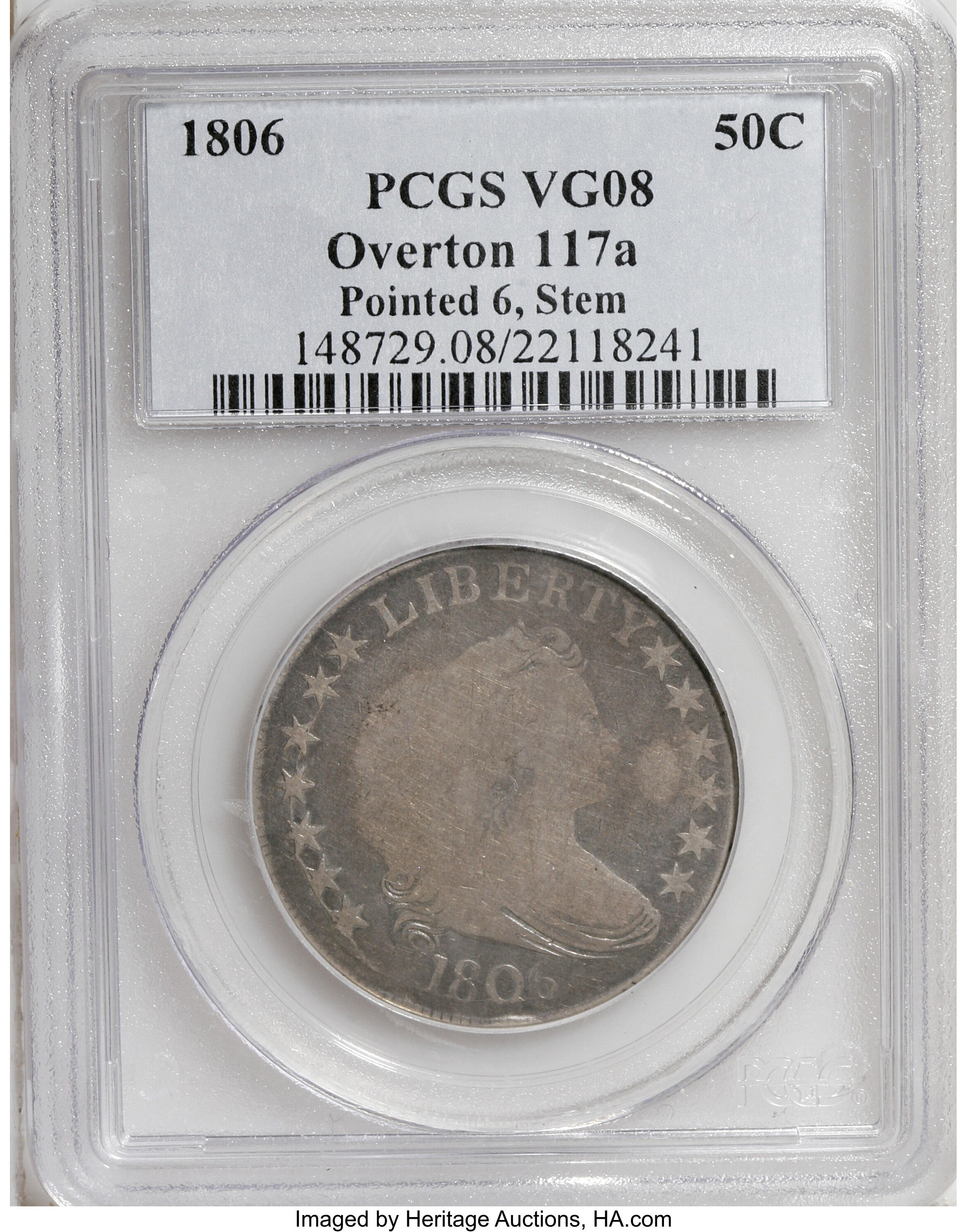 image for: 1806 50C Pointed 6, Stem VG8 PCGS....