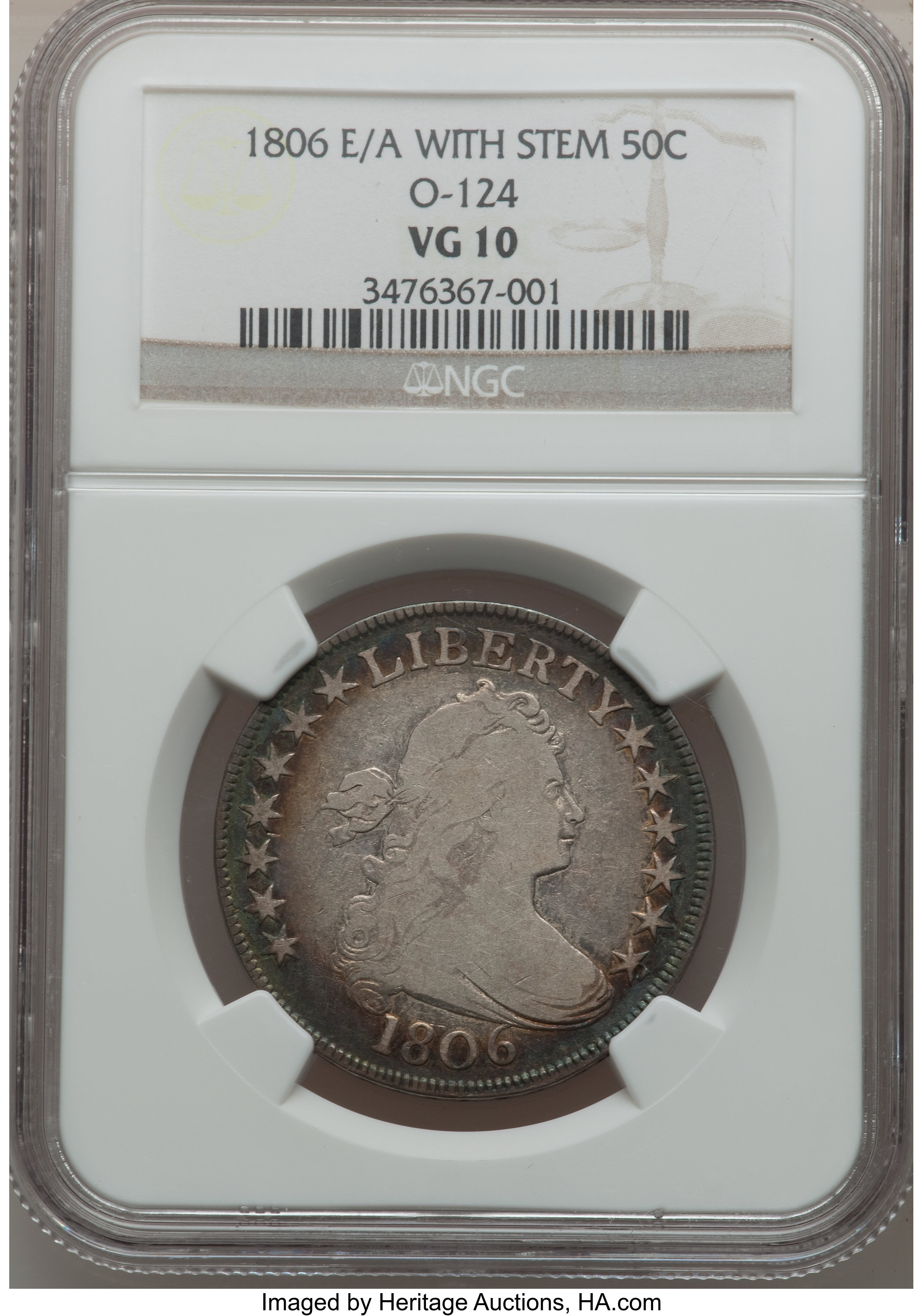 image for: 1806 50C E over A in STATES VG10 NGC. O-124, R.6....