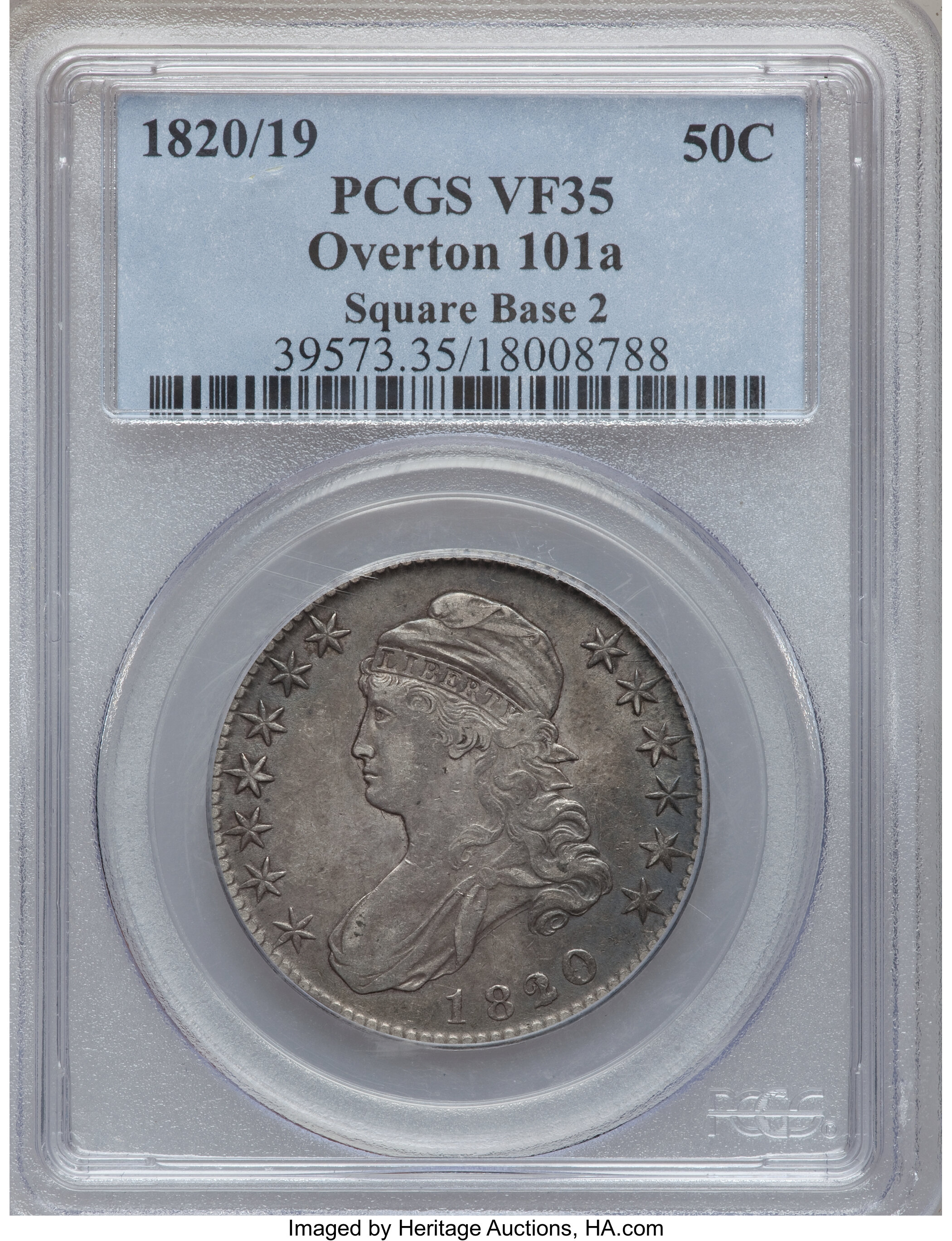 image for: 1820/19 50C Square Base 2, Overton-101a VF35 PCGS. PCGS Population (1/0). NGC Census: (0/0).  ...