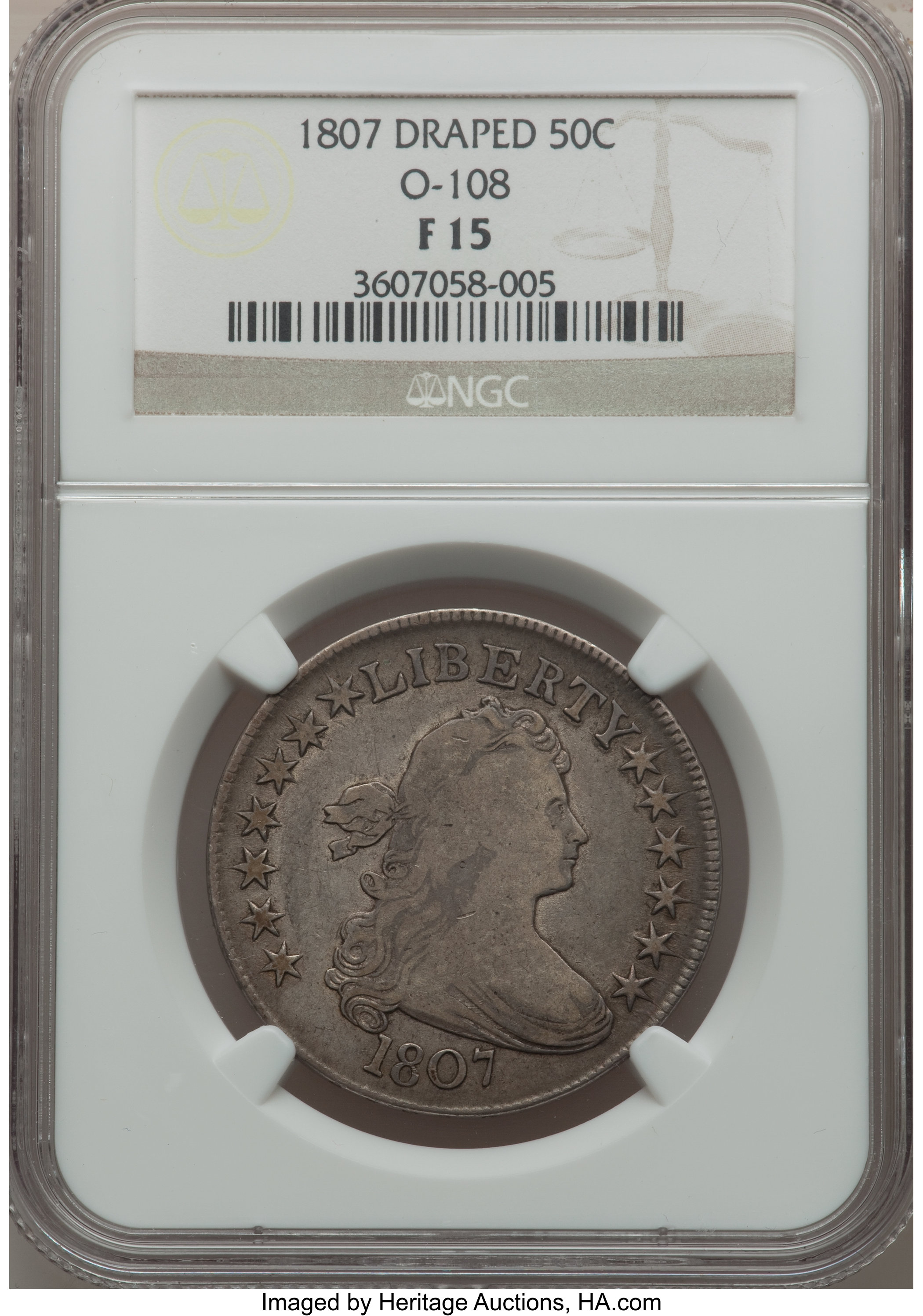 image for: 1807 50C O-108, R.3 Fine 15 NGC. NGC Census: (0/0). PCGS Population (2/1).  ...
