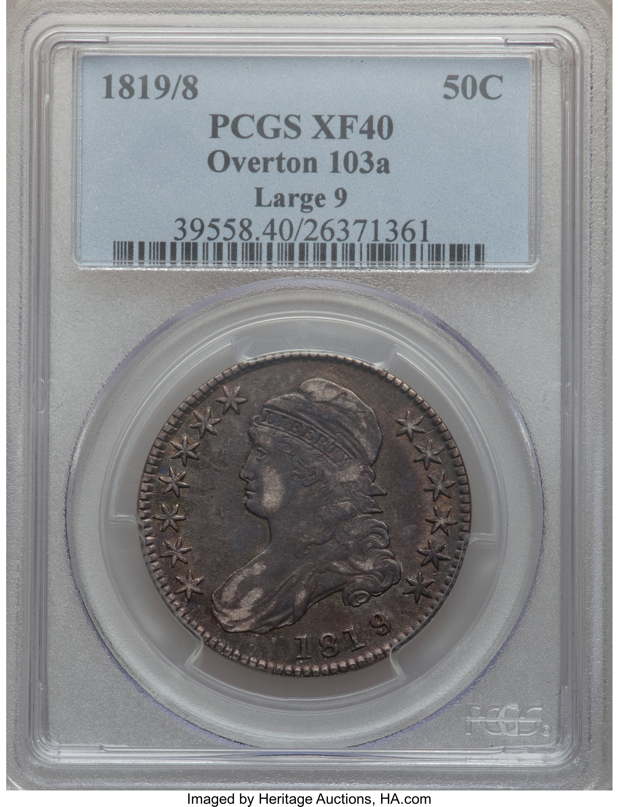 image for: 1819/8 50C Large 9, O-103a, R.4, XF40 PCGS. PCGS Population (0/0). NGC Census: (0/0).  ...