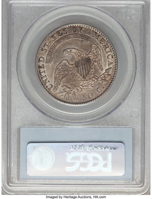 image for: 1820 50C Square 2, Large Date, No Knob, O-108 AU53 PCGS. PCGS Population (3/4). NGC Census: (0/0)....