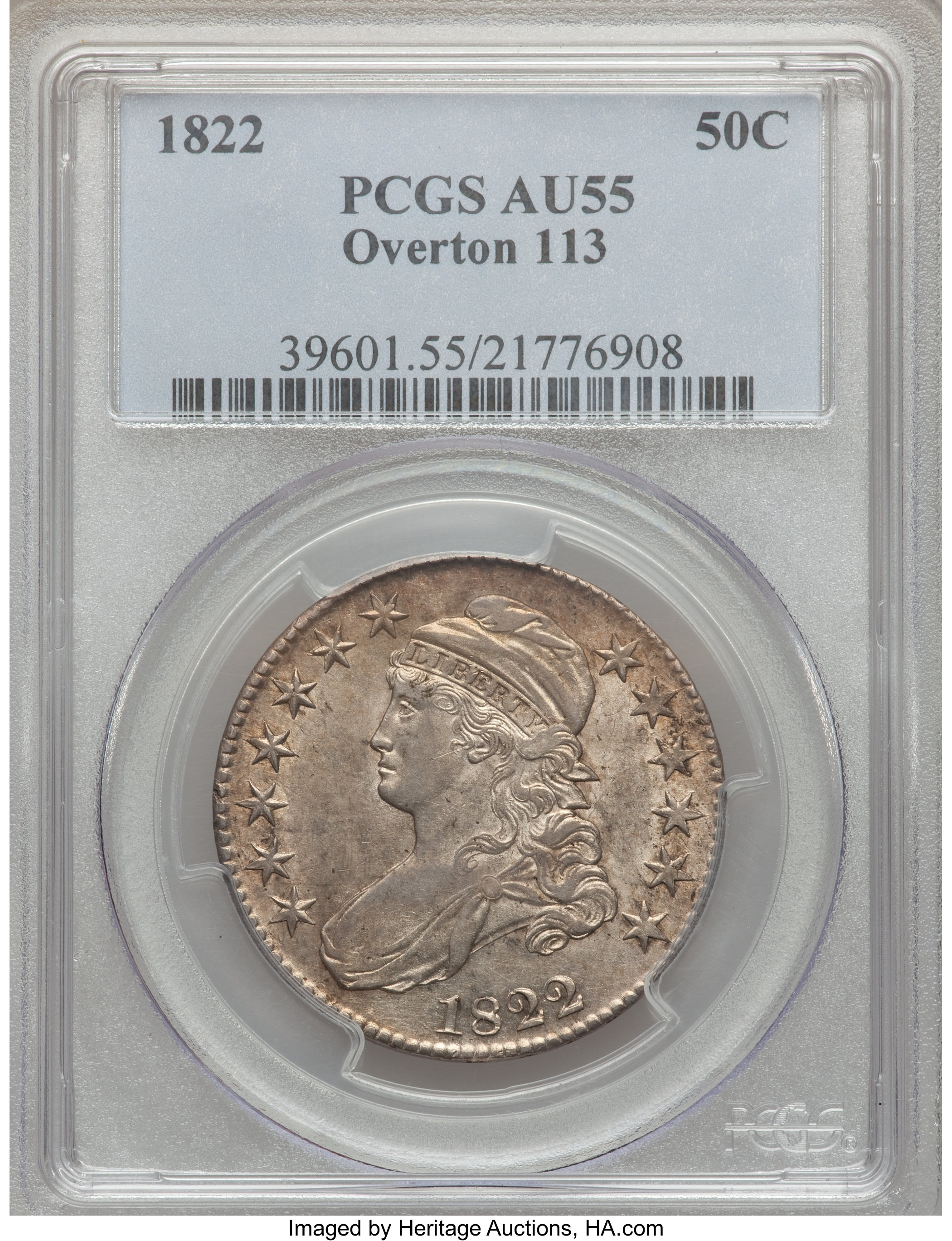 image for: 1822 50C O-113 AU55 PCGS. PCGS Population (1/1). NGC Census: (0/0).  ...