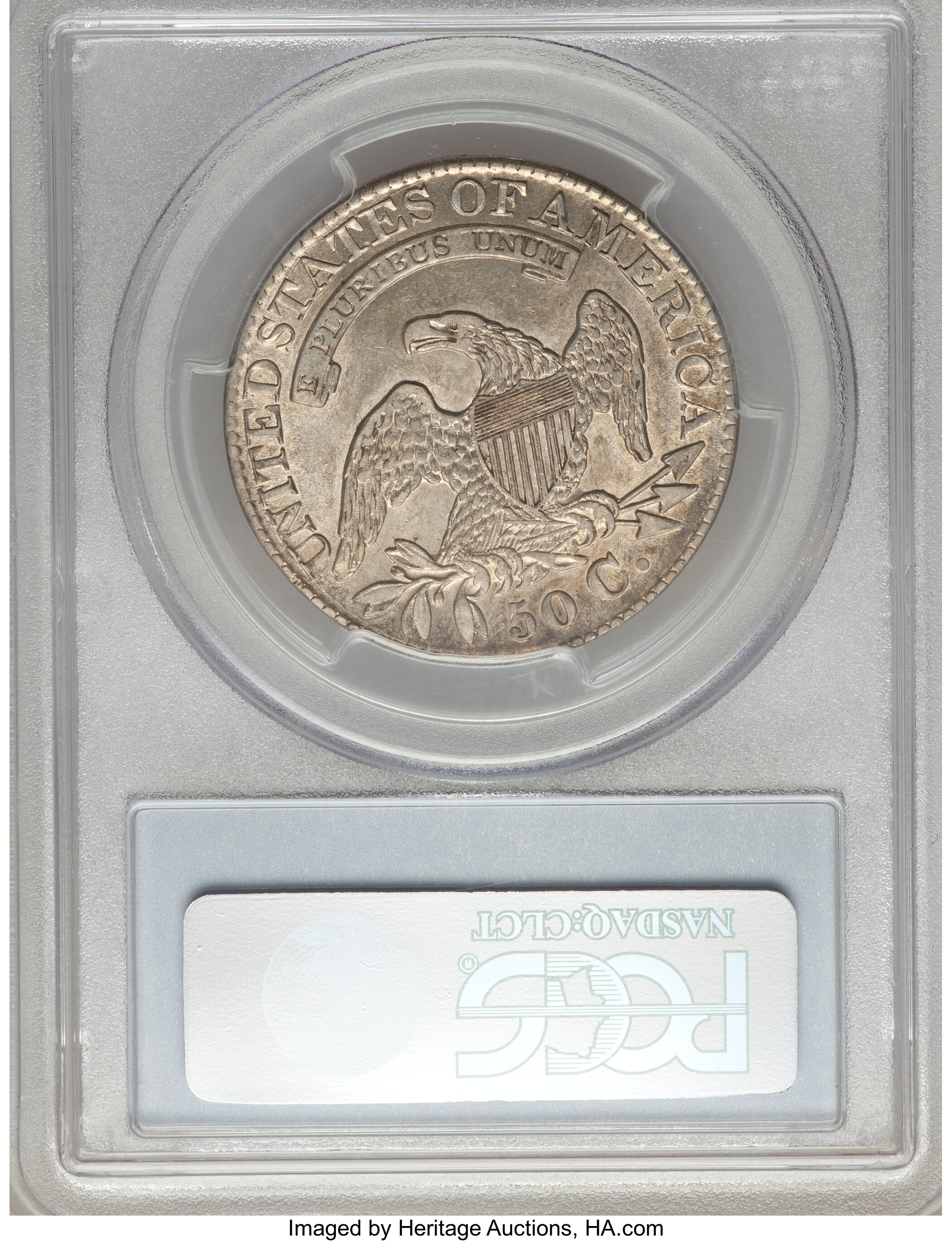 image for: 1827 50C Square 2, O-120A AU55 PCGS. PCGS Population (2/1). NGC Census: (0/0)....