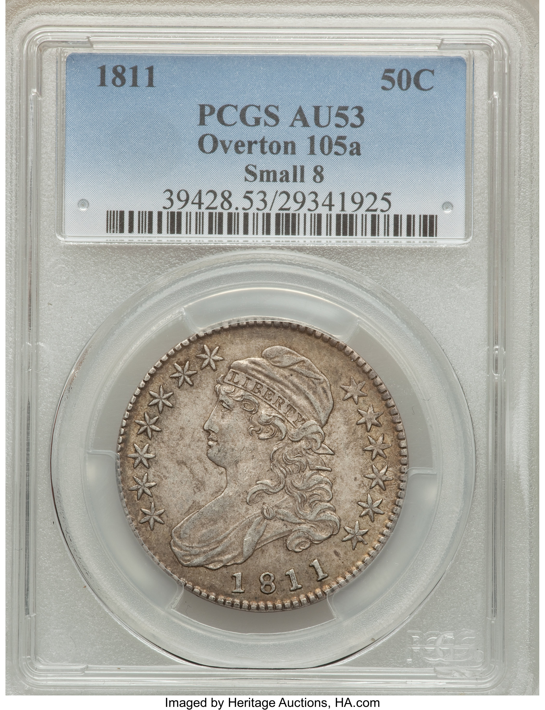 image for: 1811 50C Small 8, O-105a AU53 PCGS. PCGS Population (0/0). NGC Census: (0/0).  ...