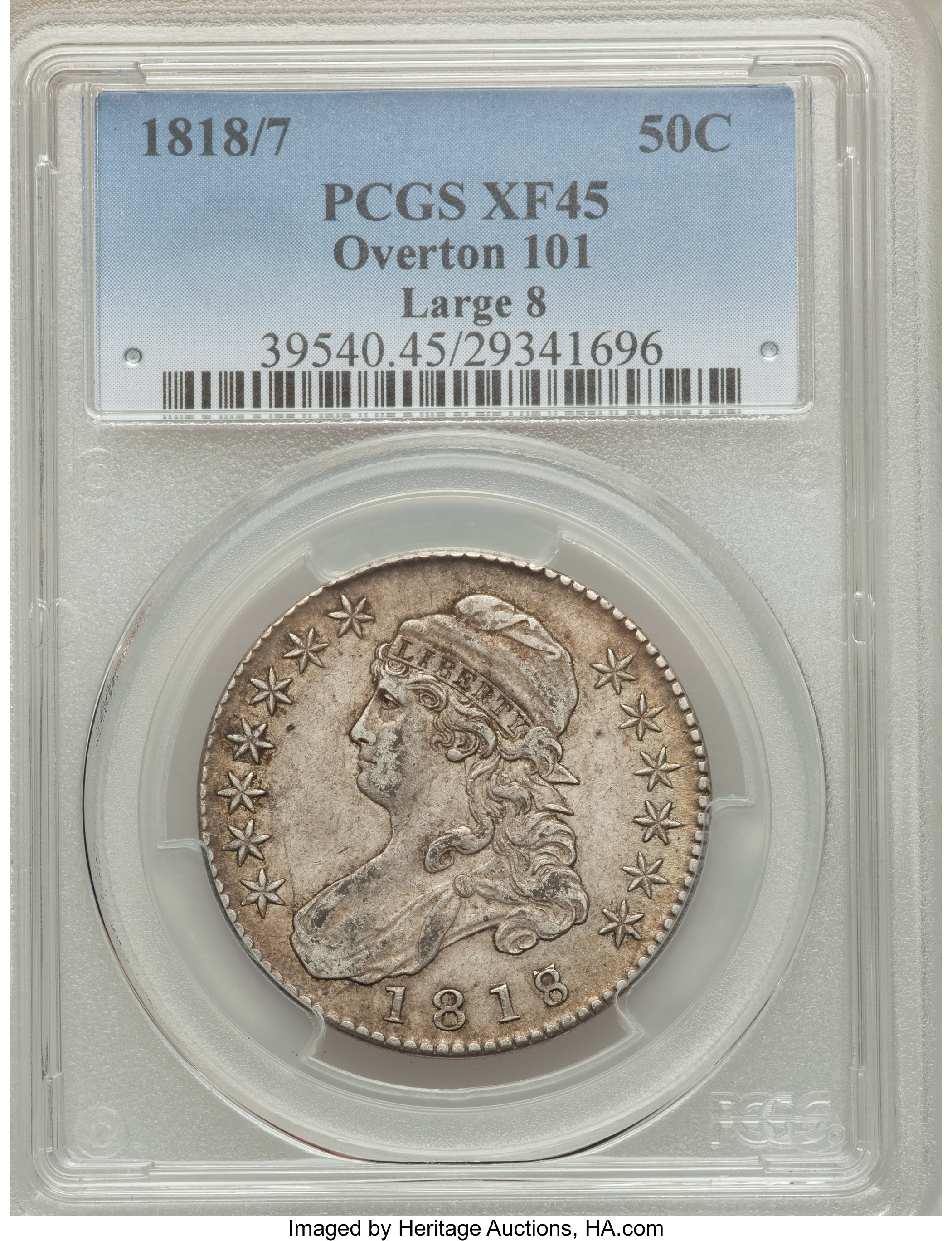 image for: 1818/7 50C Large 8, O-101 XF45 PCGS. PCGS Population (0/0). NGC Census: (0/0).  ...