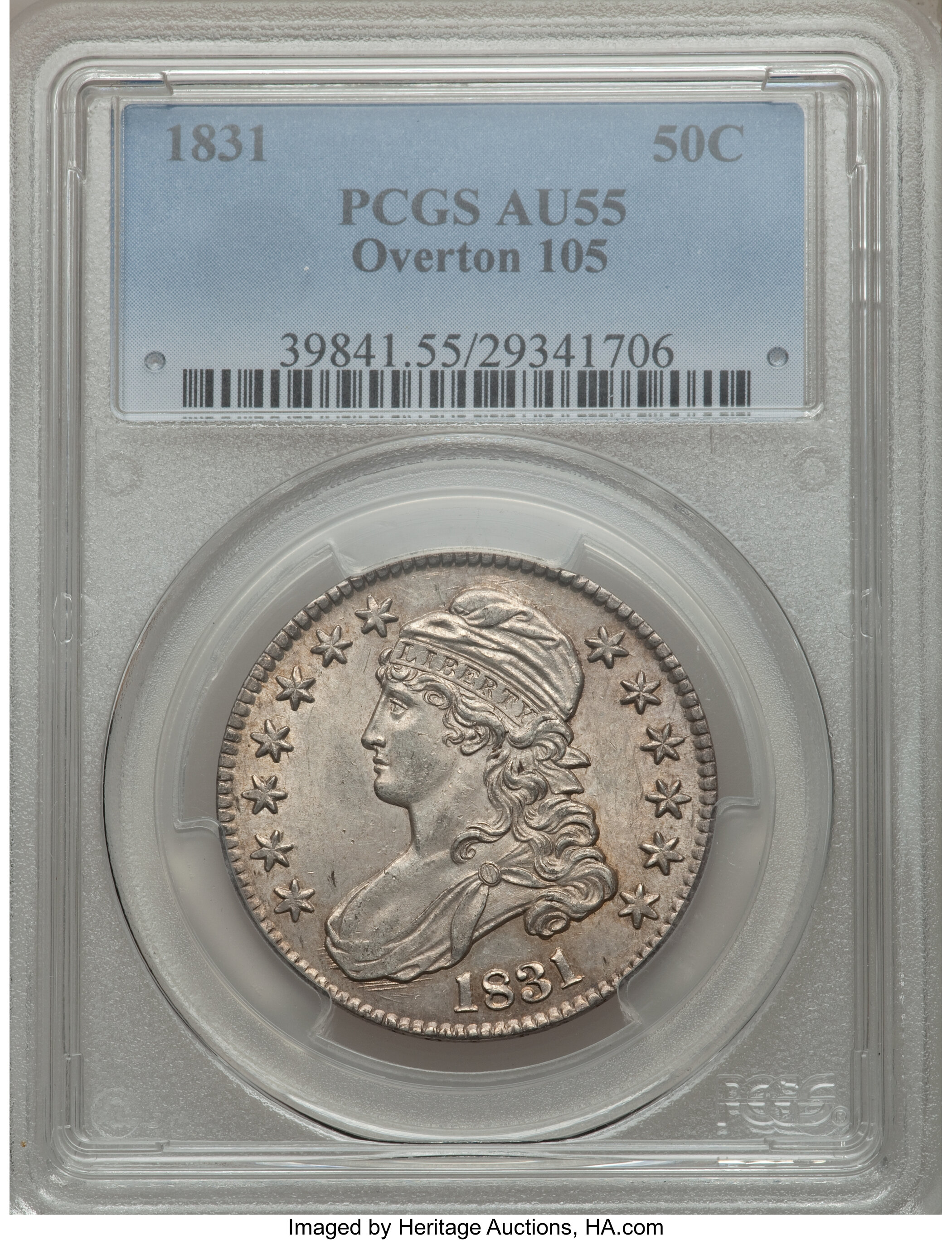 image for: 1831 50C O-105 AU55 PCGS. PCGS Population (2/2). NGC Census: (0/0).  ...
