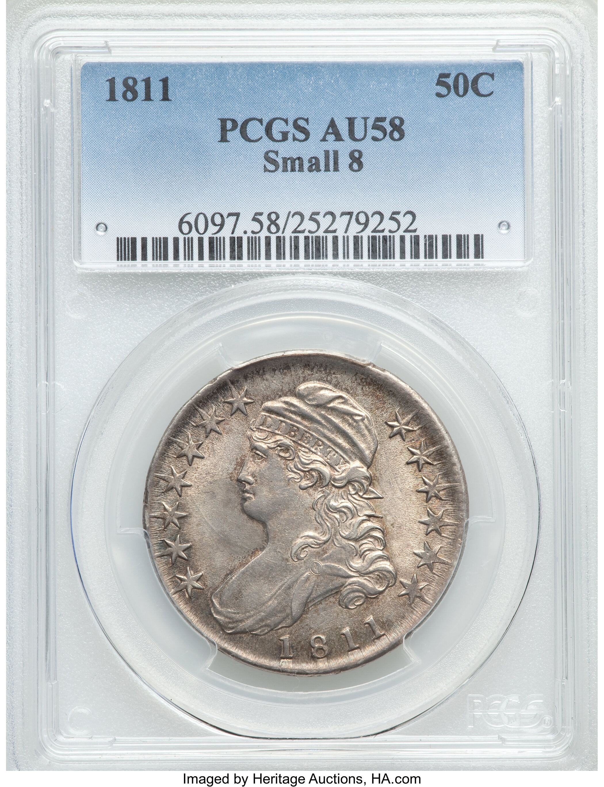 image for: 1811 50C Small 8, O-106, R.3, AU58 PCGS....