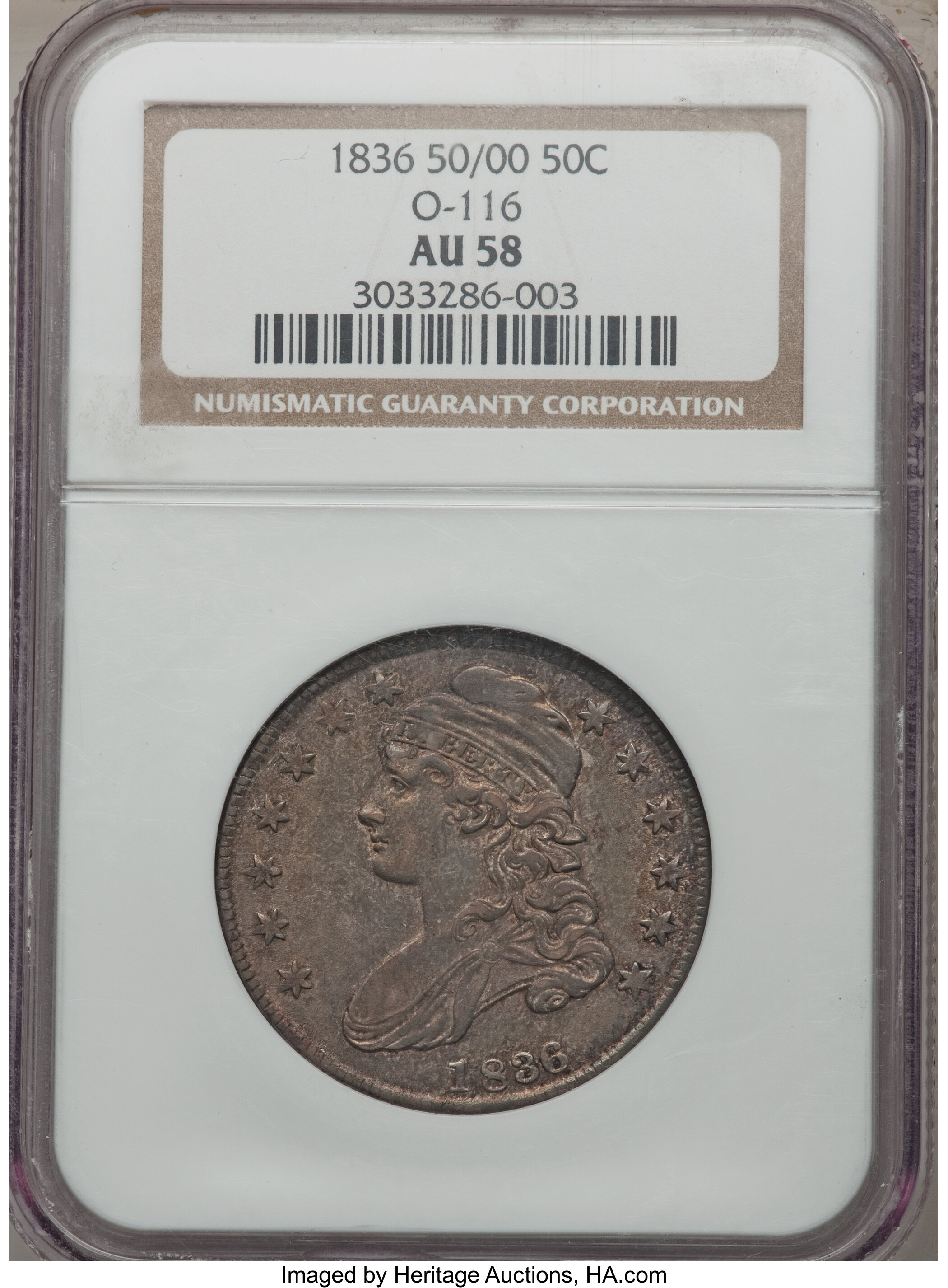 image for: 1836 50C 50/00, Lettered Edge, O-116, R.2, AU58 NGC....