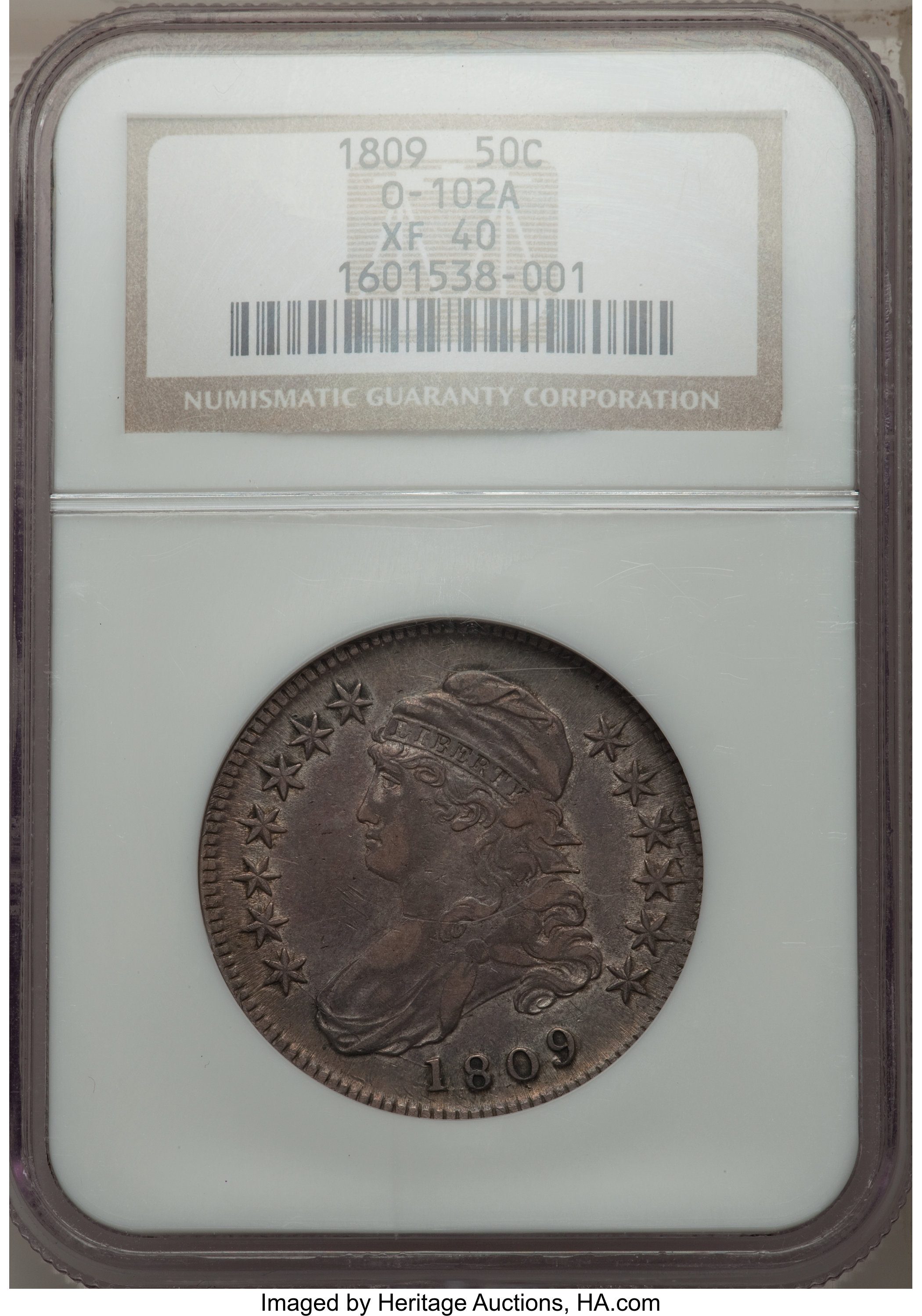 image for: 1809 50C Normal Edge, O-102a, R.1, XF40 NGC. NGC Census: (2/17). PCGS Population (1/8).  ...