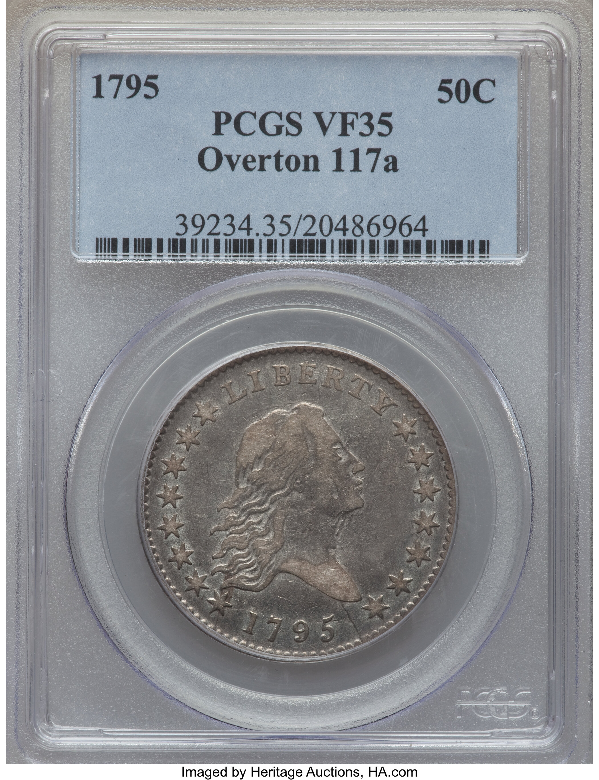 image for: 1795 50C 2 Leaves, O-117a, T-3, R.4, VF35 PCGS....