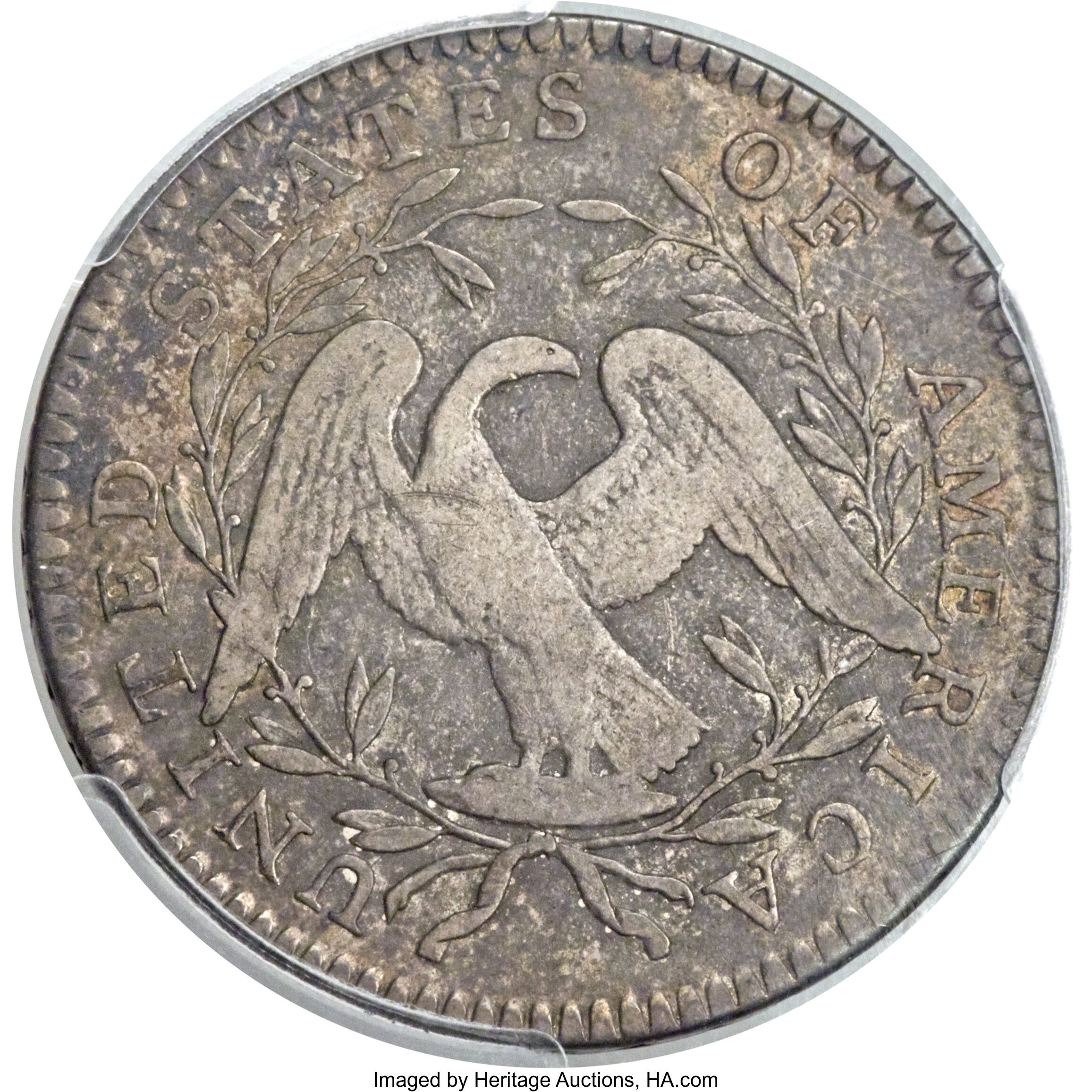 image for: 1795 50C 2 Leaves, A Over E in STATES, O-113a, T-14, R.4, VF20 PCGS....