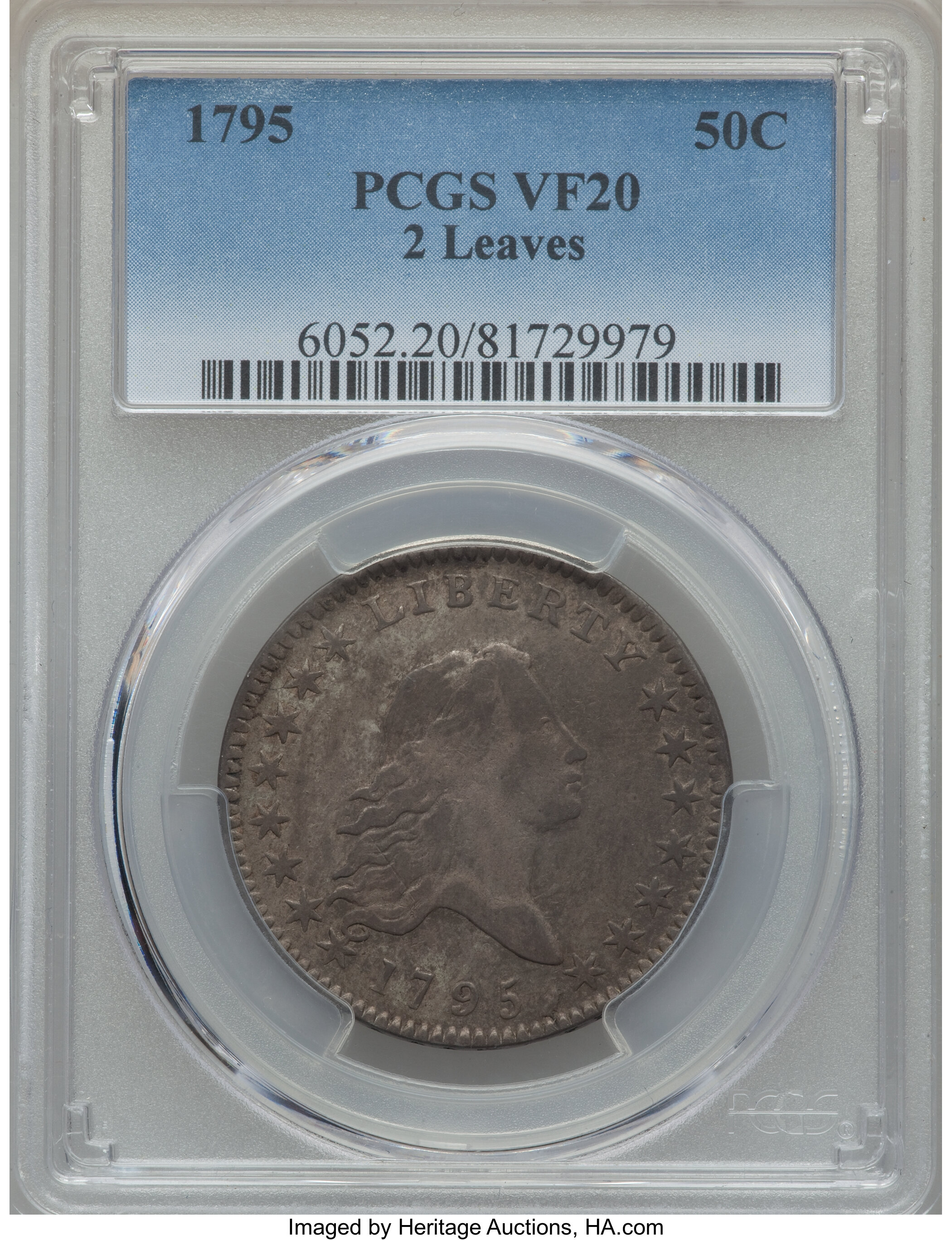 image for: 1795 50C 2 Leaves, A Over E in STATES, O-113a, T-14, R.4, VF20 PCGS....