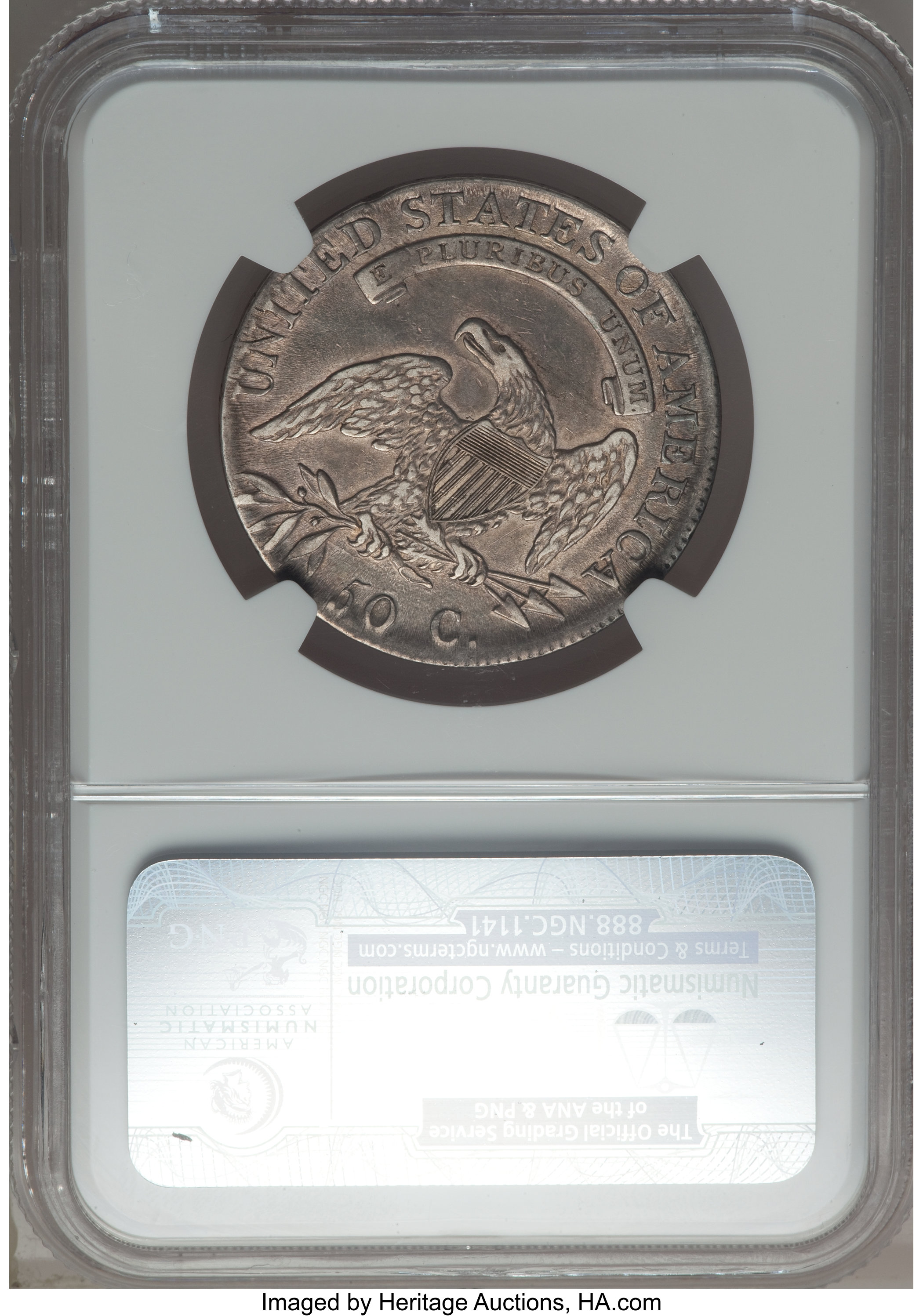 image for: 1808 50C O-107a, R.2, AU50 NGC. NGC Census: (2/4). PCGS Population: (1/3). CDN: $300 Whsle. Bid for problem-free NGC/PCGS A...