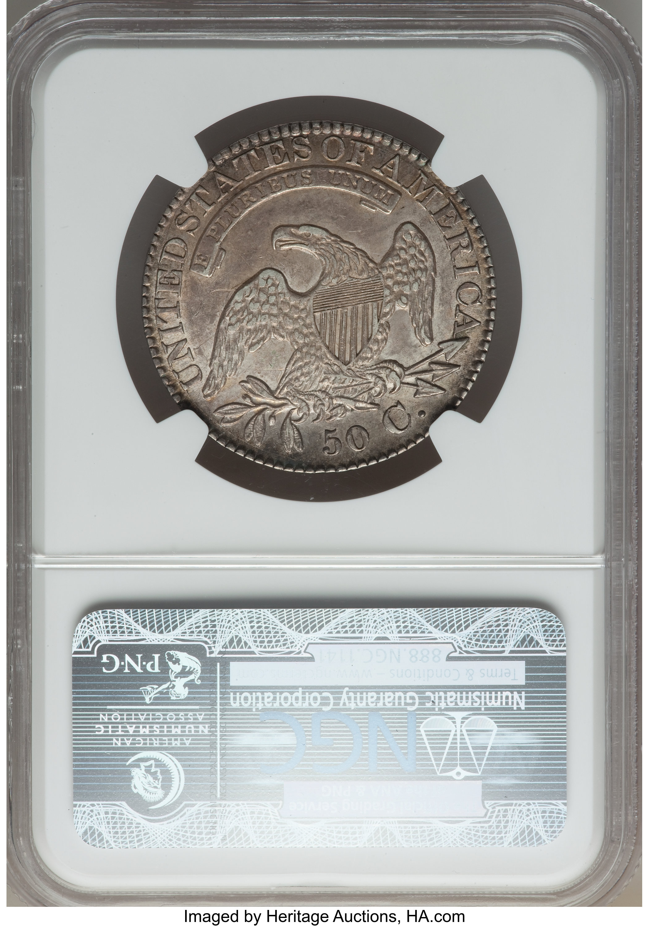 image for: 1828 50C Square Base 2, Large 8s, O-109, R.3, AU55 PCGS. PCGS Population: (0/0). NGC Census: (0/0).  ...