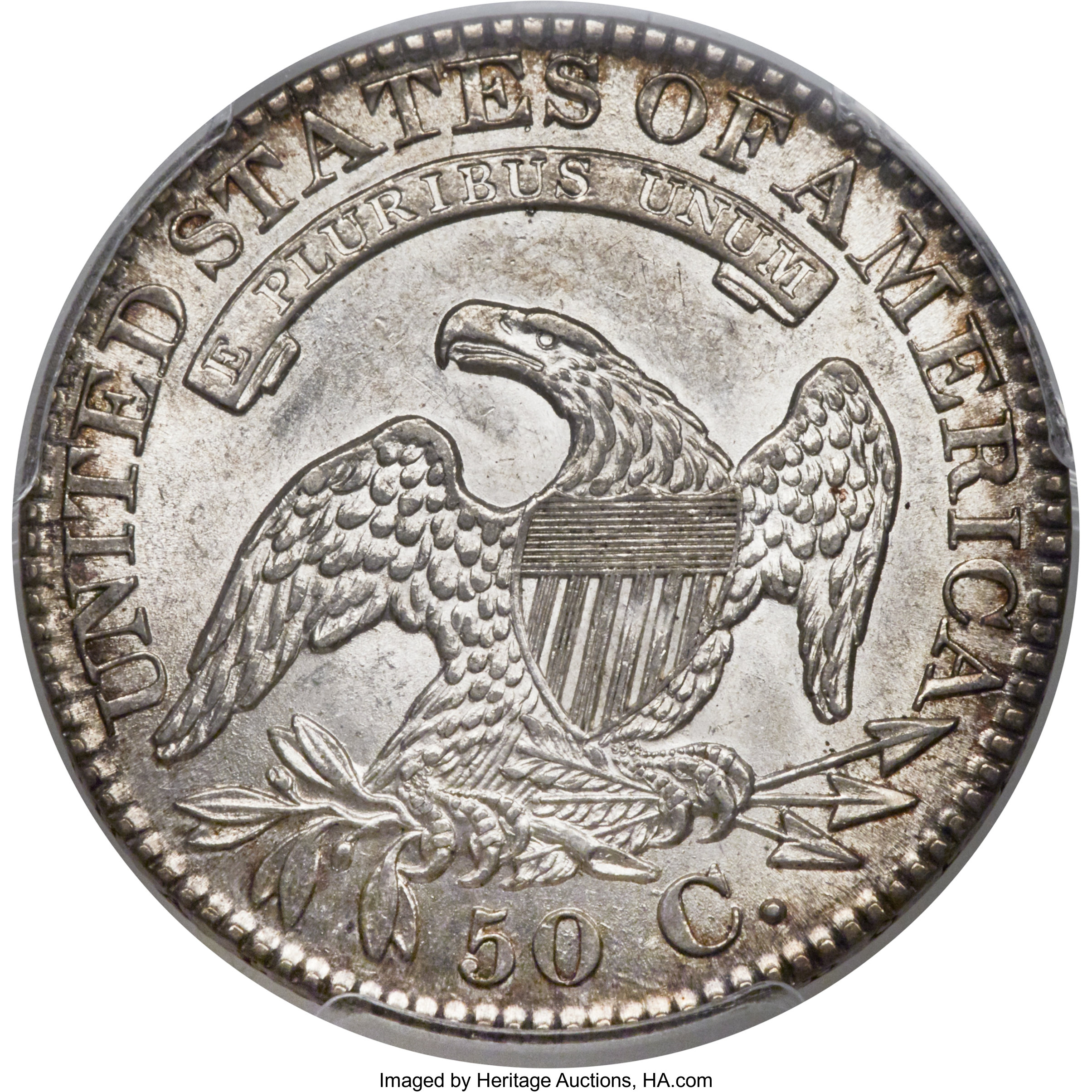 image for: 1827 50C Square Base 2, O-132, R.3, MS63 PCGS Secure....