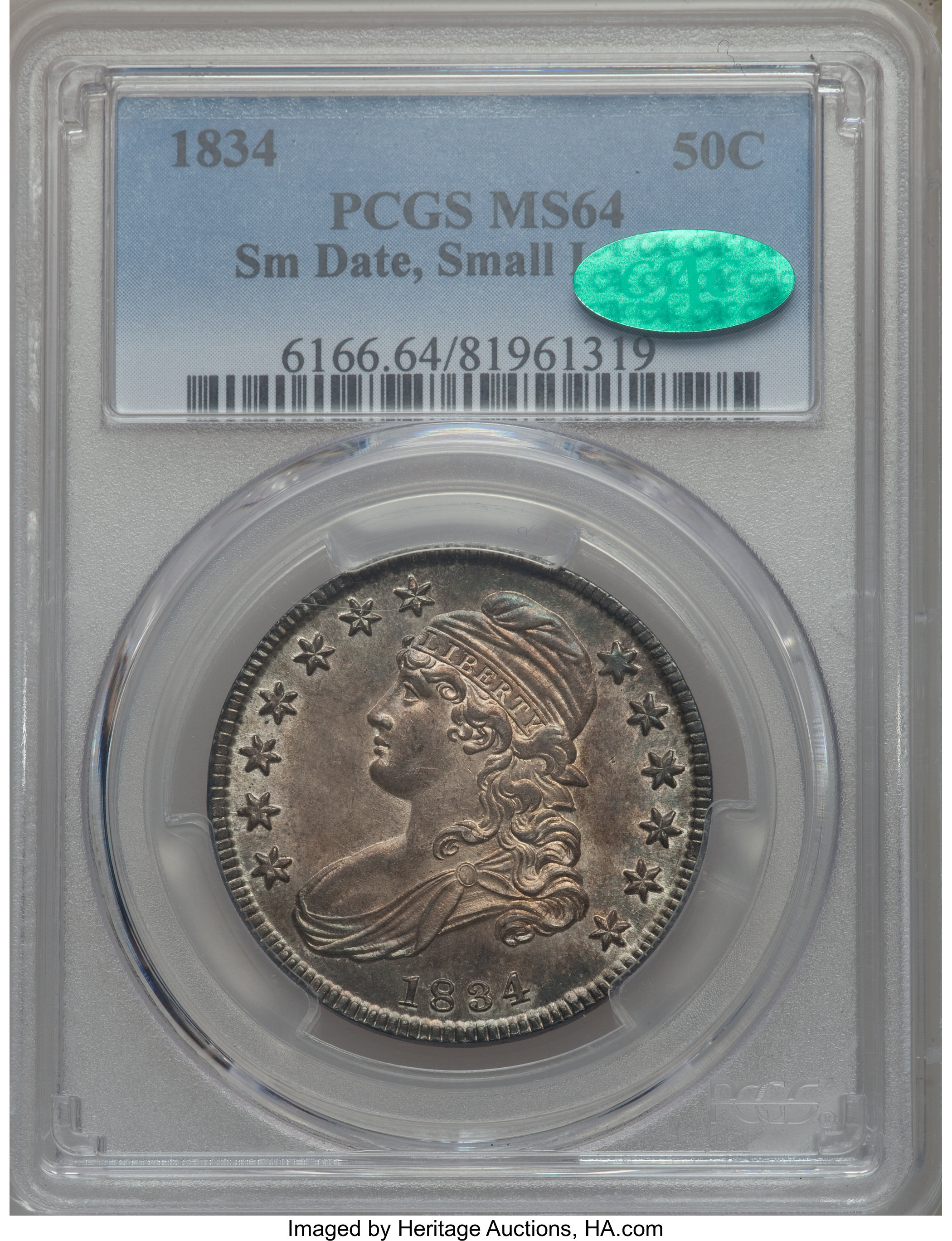 image for: 1834 50C Small Date, Small Letters, O-109, R.1, MS64 PCGS. CAC....