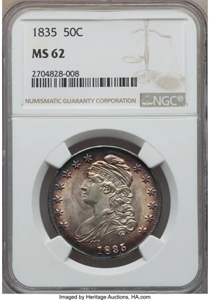 image for: 1835 50C O-101, R.1, MS62 NGC....