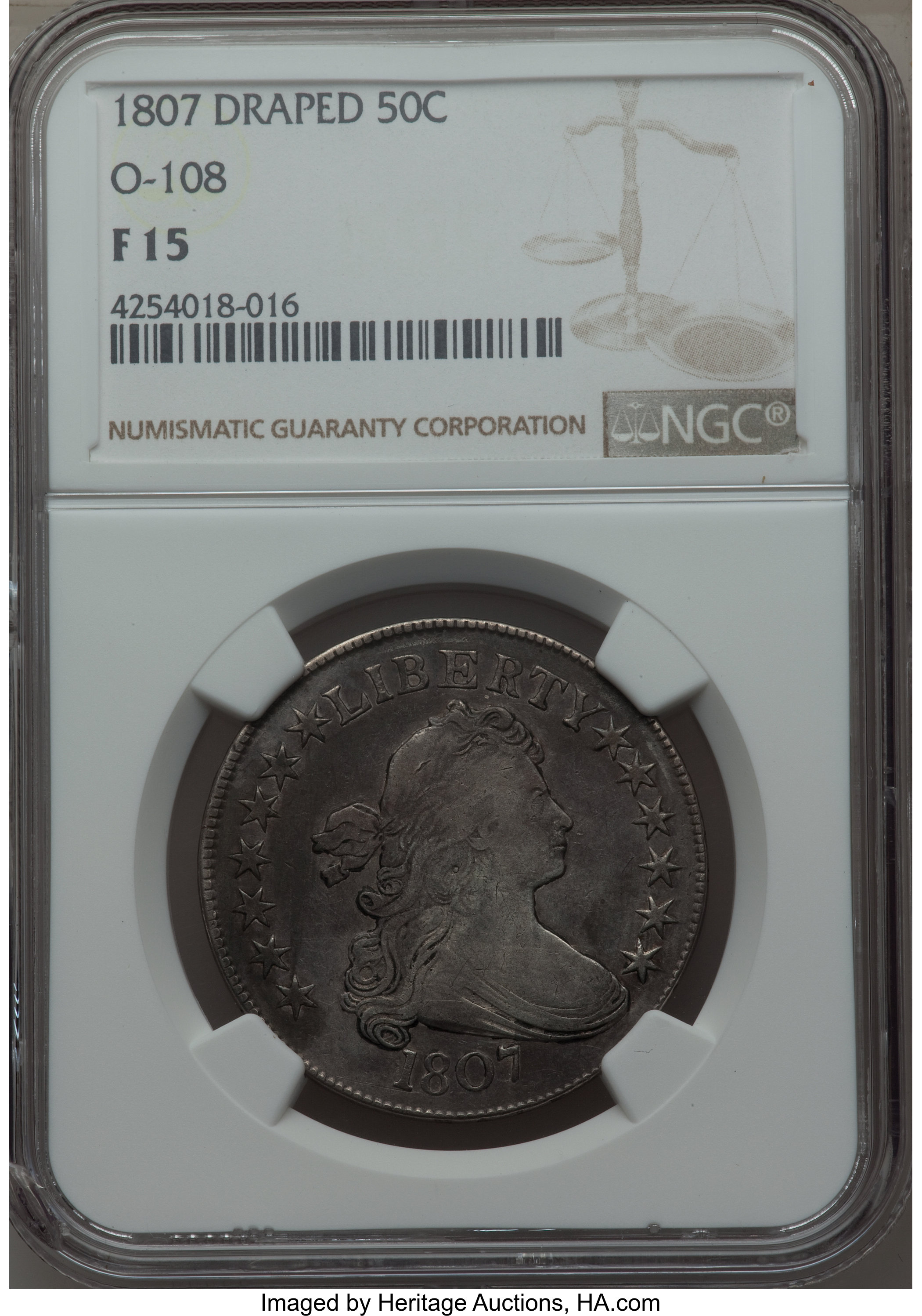 image for: 1807 50C Draped Bust, O-108, T-1, R.3, Fine 15 NGC. NGC Census: (3/9). PCGS Population: (2/5).  ...