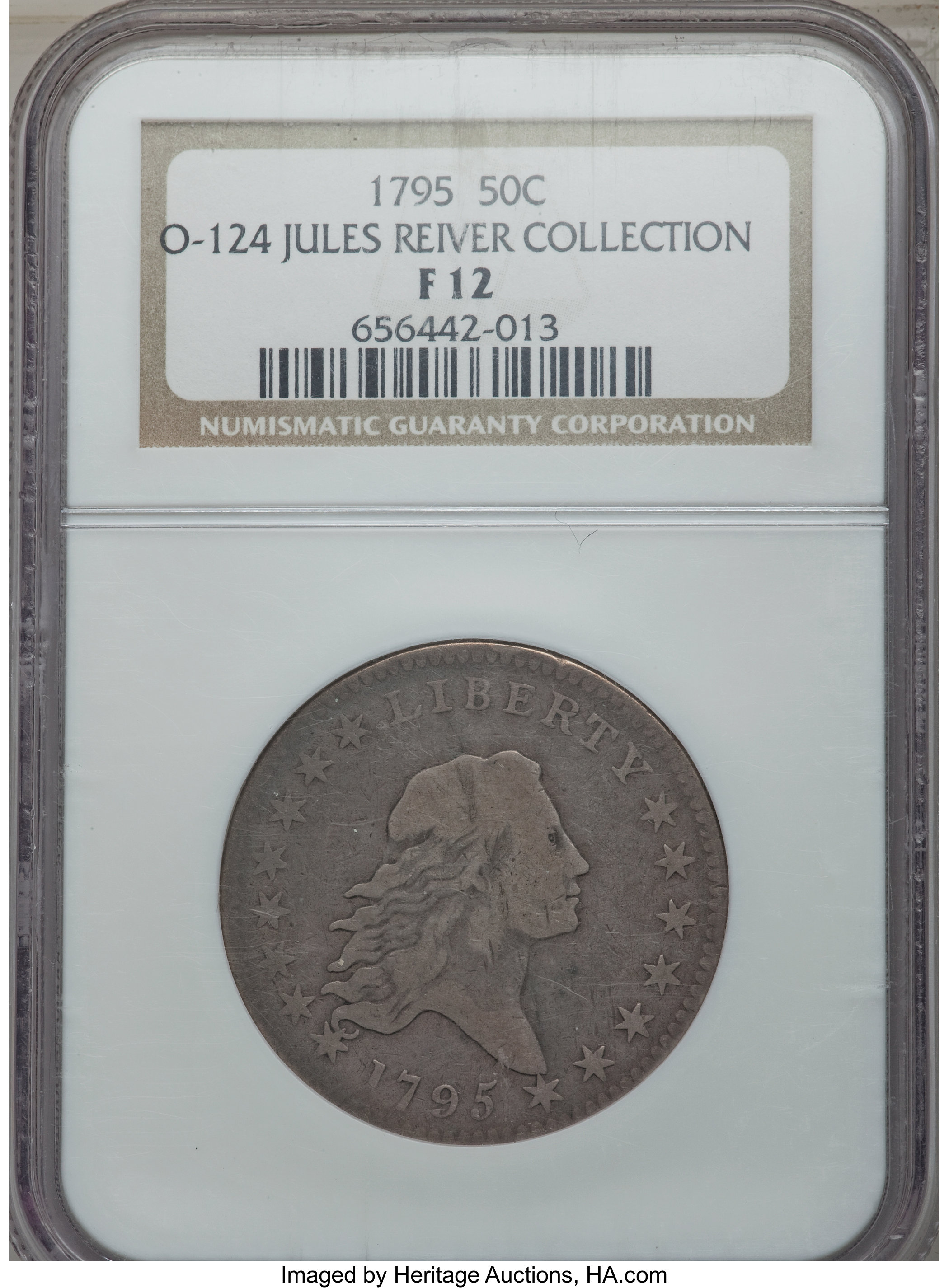 image for: 1795 50C 2 Leaves, O-124, T-12, R.5, Fine 12 NGC....