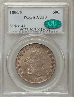 image for: 1806/5 50C O-101, T-6, R.3, AU50 PCGS. CAC....