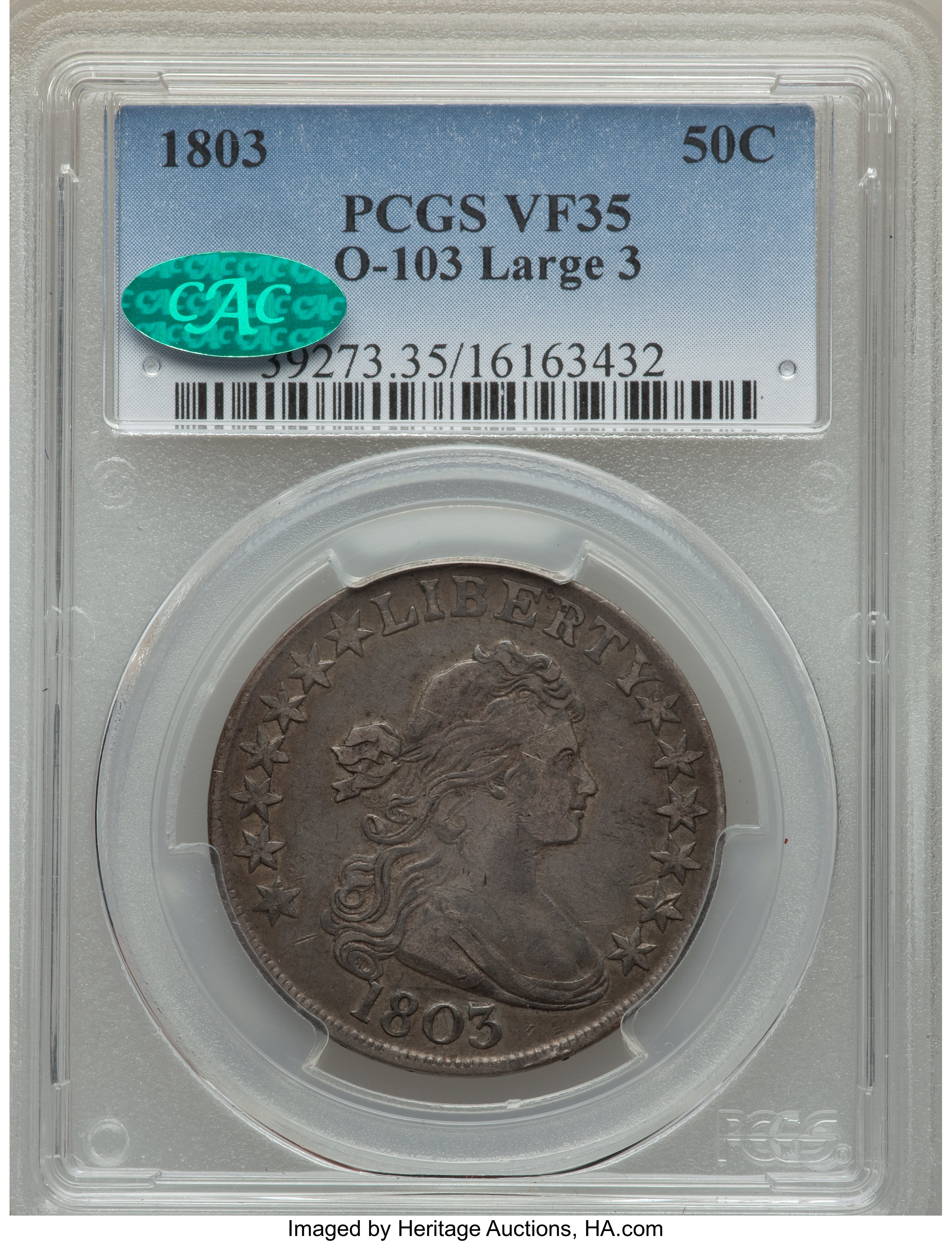 image for: 1803 50C Large 3, Large Reverse Stars, O-103, T-3, R.3, VF35 PCGS. CAC....