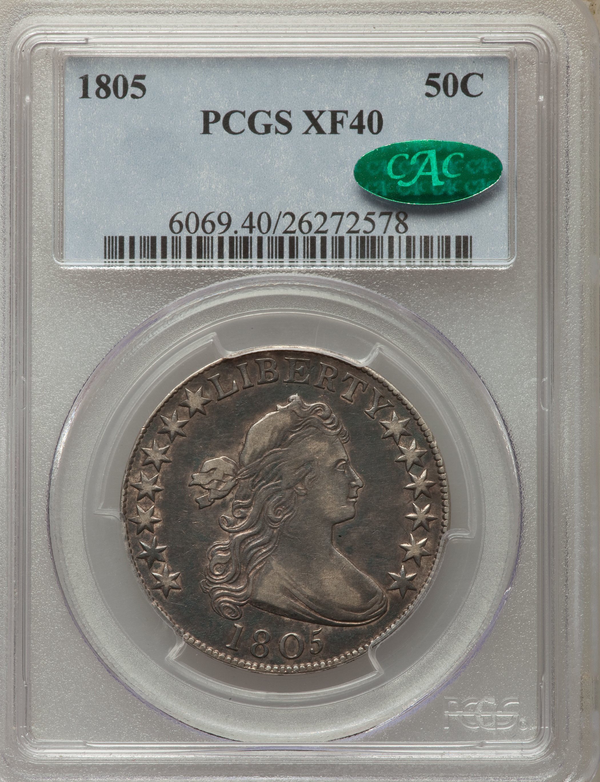 image for: 1805 50C O-106, T-13, High R.3, XF40 PCGS. CAC....
