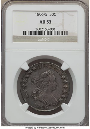 image for: 1806/5 50C O-101, T-6, R.3, AU53 NGC....