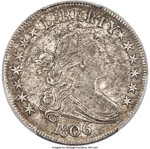 image for: 1806 50C Pointed 6, Stem, O-120, T-28, R.3, XF45 PCGS. CAC....