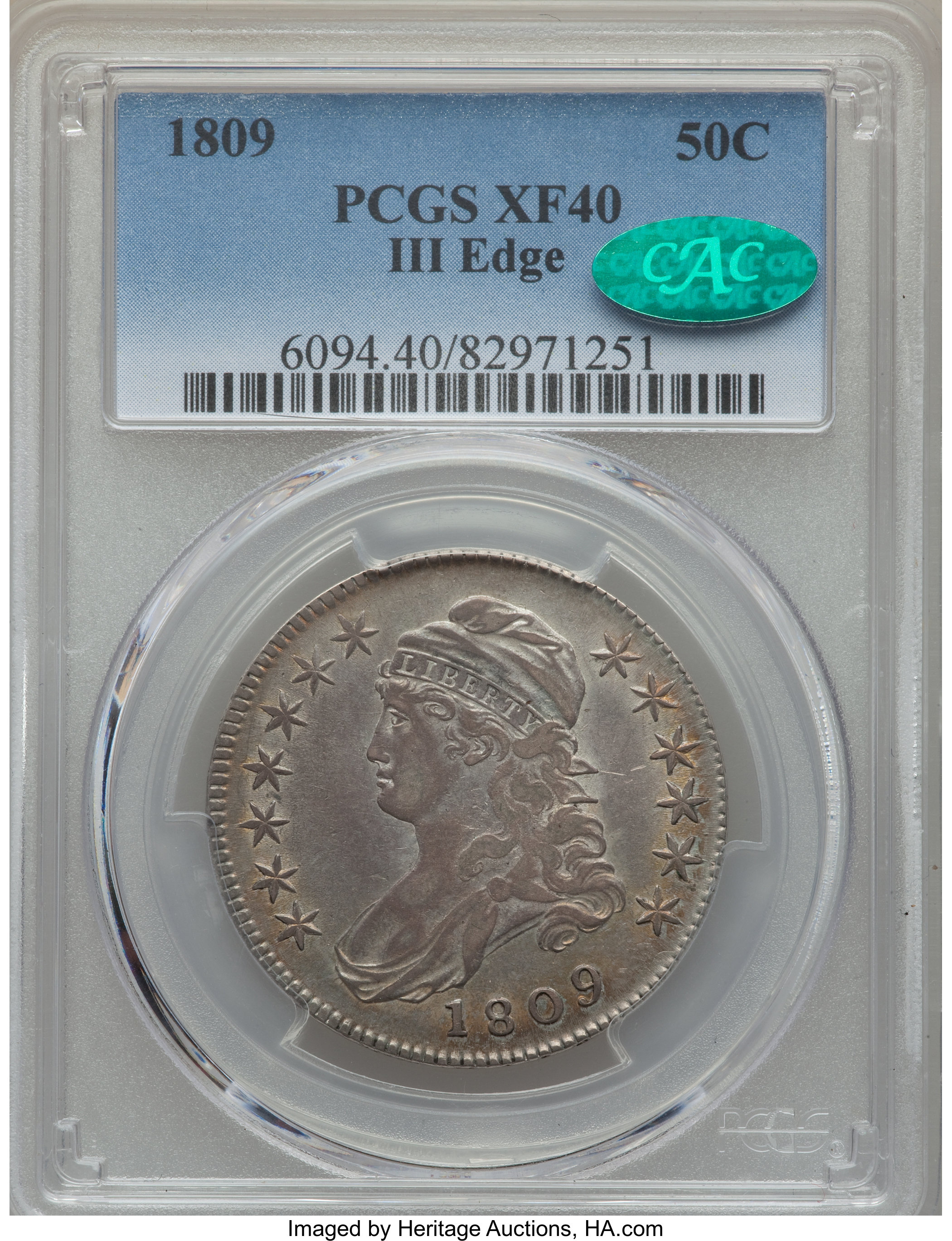 image for: 1809 50C III Edge, O-109, R.3, XF40 PCGS. CAC....