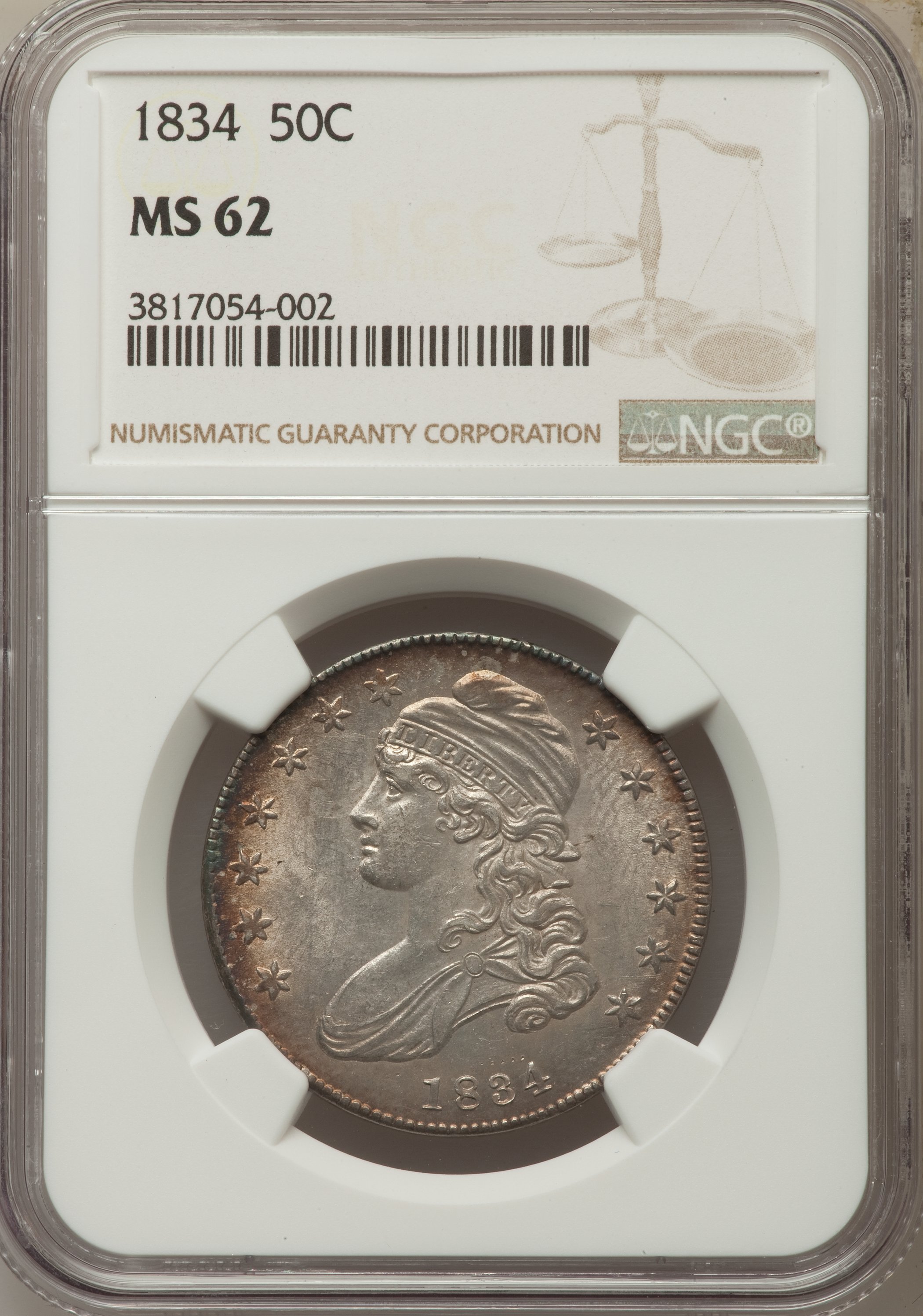 image for: 1834 50C Small Date, Small Letters, O-117, R.2, MS62 NGC....