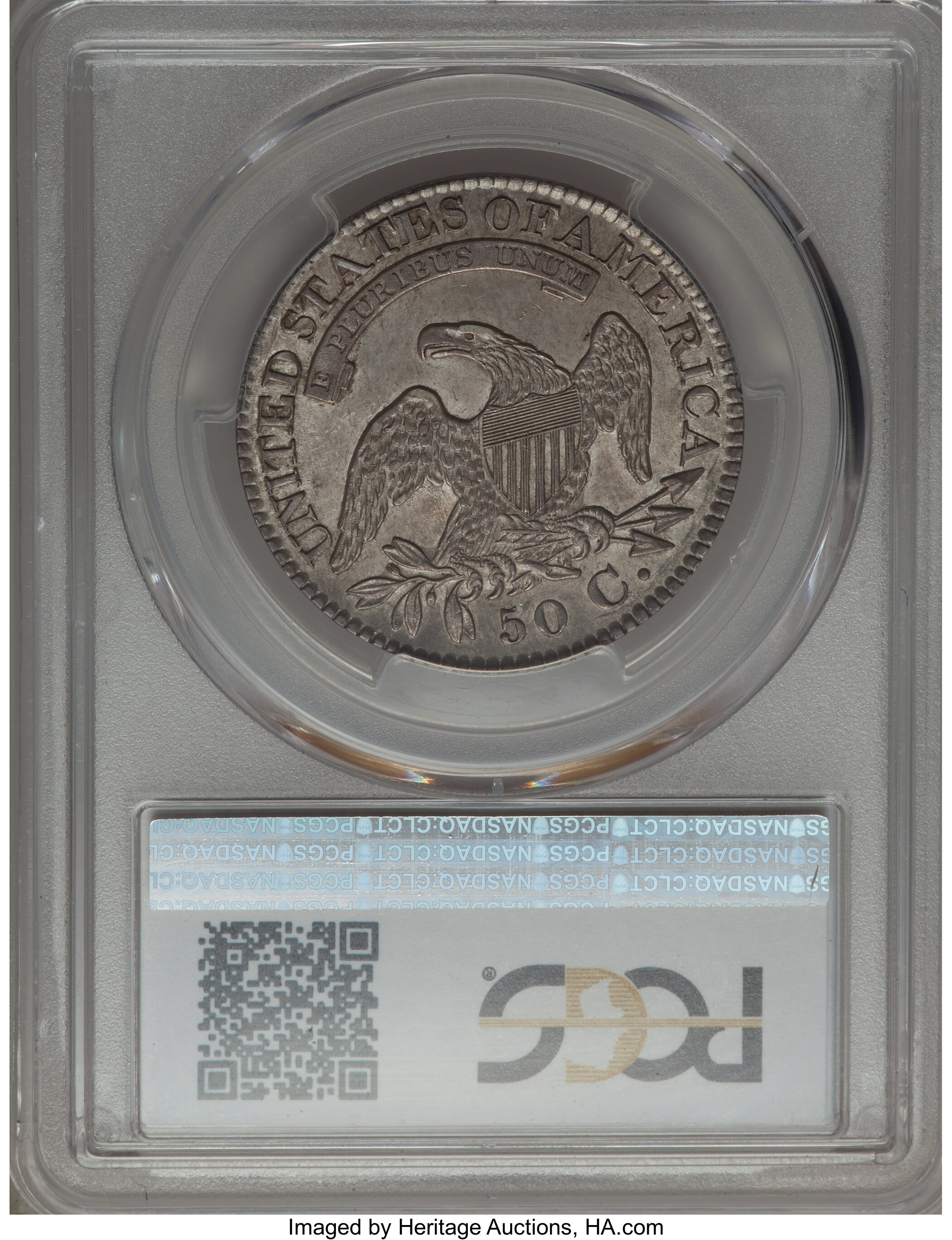 image for: 1827 50C Square Base 2, O-104, R.1, AU58 PCGS. PCGS Population: (3/8). NGC Census: (7/5). CDN: $825 Whsle. Bid for problem-...