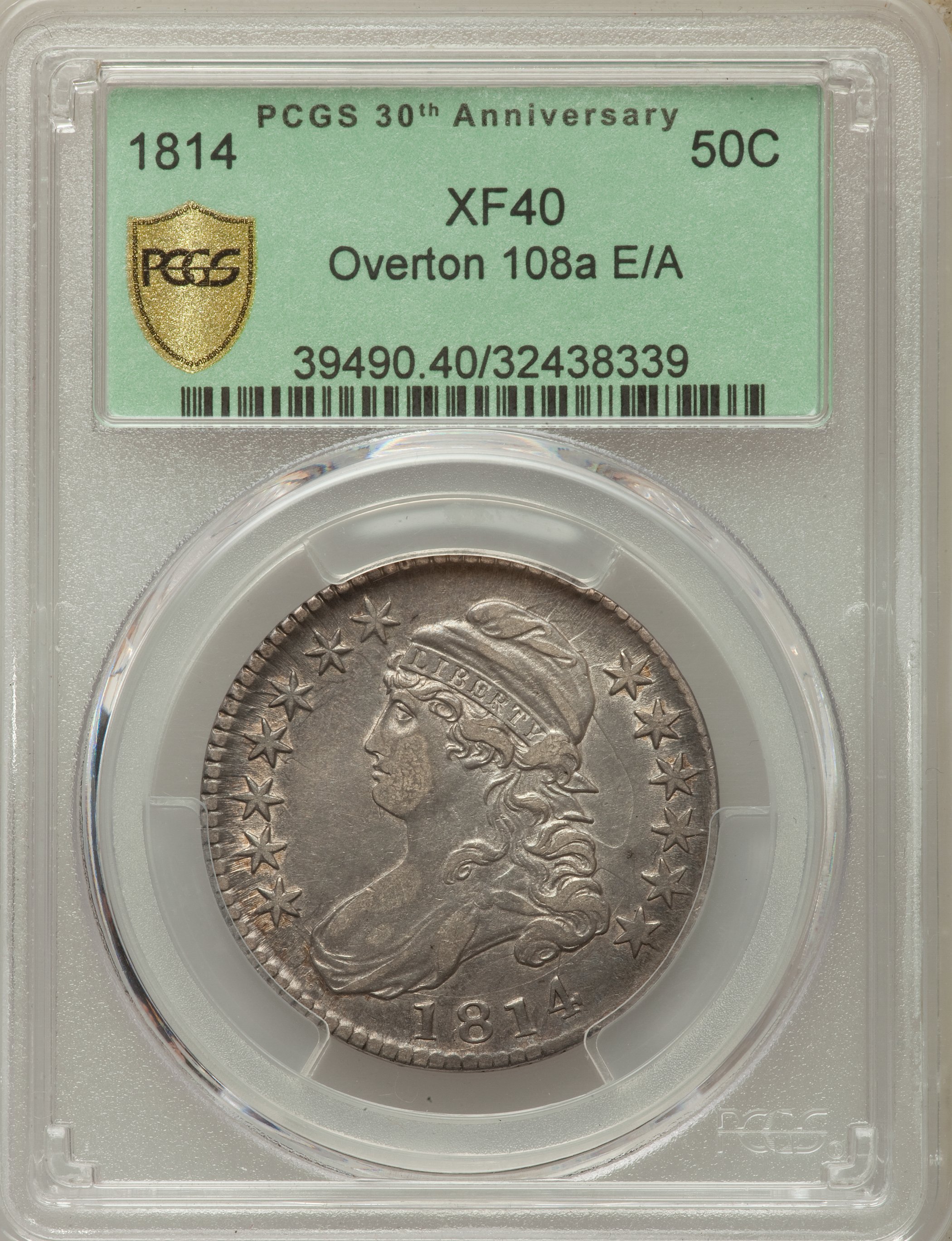 image for: 1814 50C E Over A in STATES, O-108a, R.1, XF40 PCGS Secure....