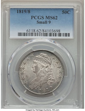 image for: 1819/8 50C Small 9, O-101, R.1, MS62 PCGS....