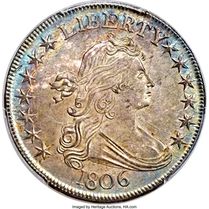 image for: 1806 50C Pointed 6, Stem, O-120, T-28, R.3, MS63 PCGS....