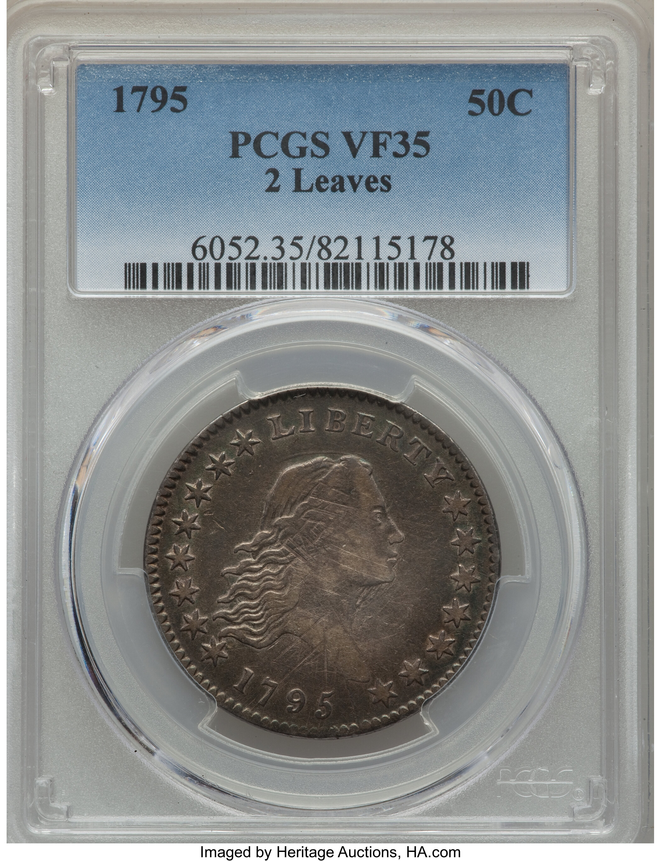 image for: 1795 50C 2 Leaves, O-117a, T-3, R.4, VF35 PCGS....