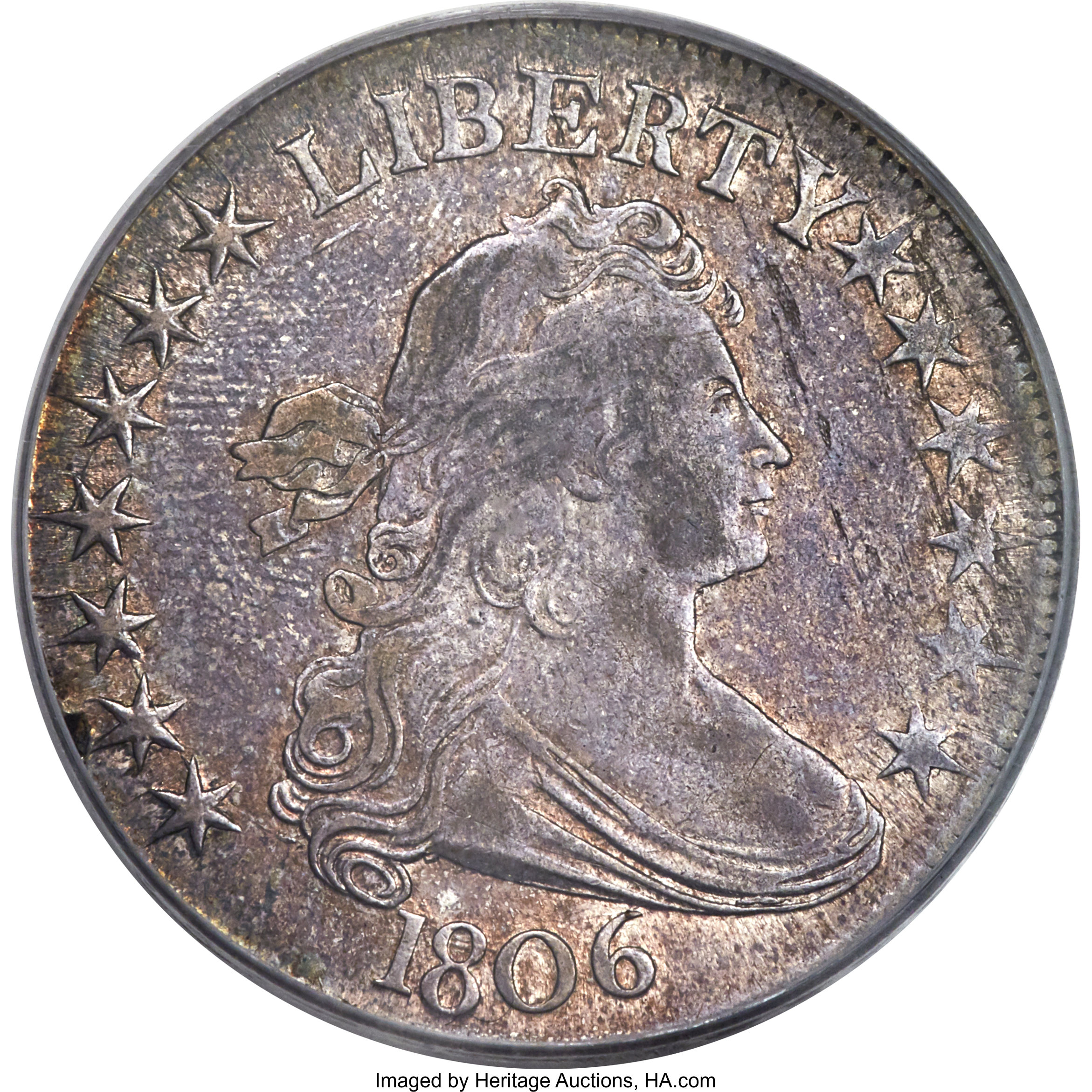 image for: 1806 50C Pointed 6, Stem, O-121, T-29, R.4, AU50 PCGS....