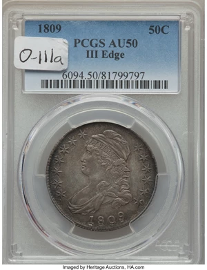 image for: 1809 50C III Edge, O-111a, R.2, AU50 PCGS....