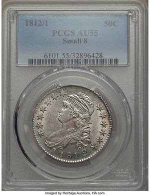 image for: 1812/1 50C Small 8, O-102, R.2, AU55 PCGS....